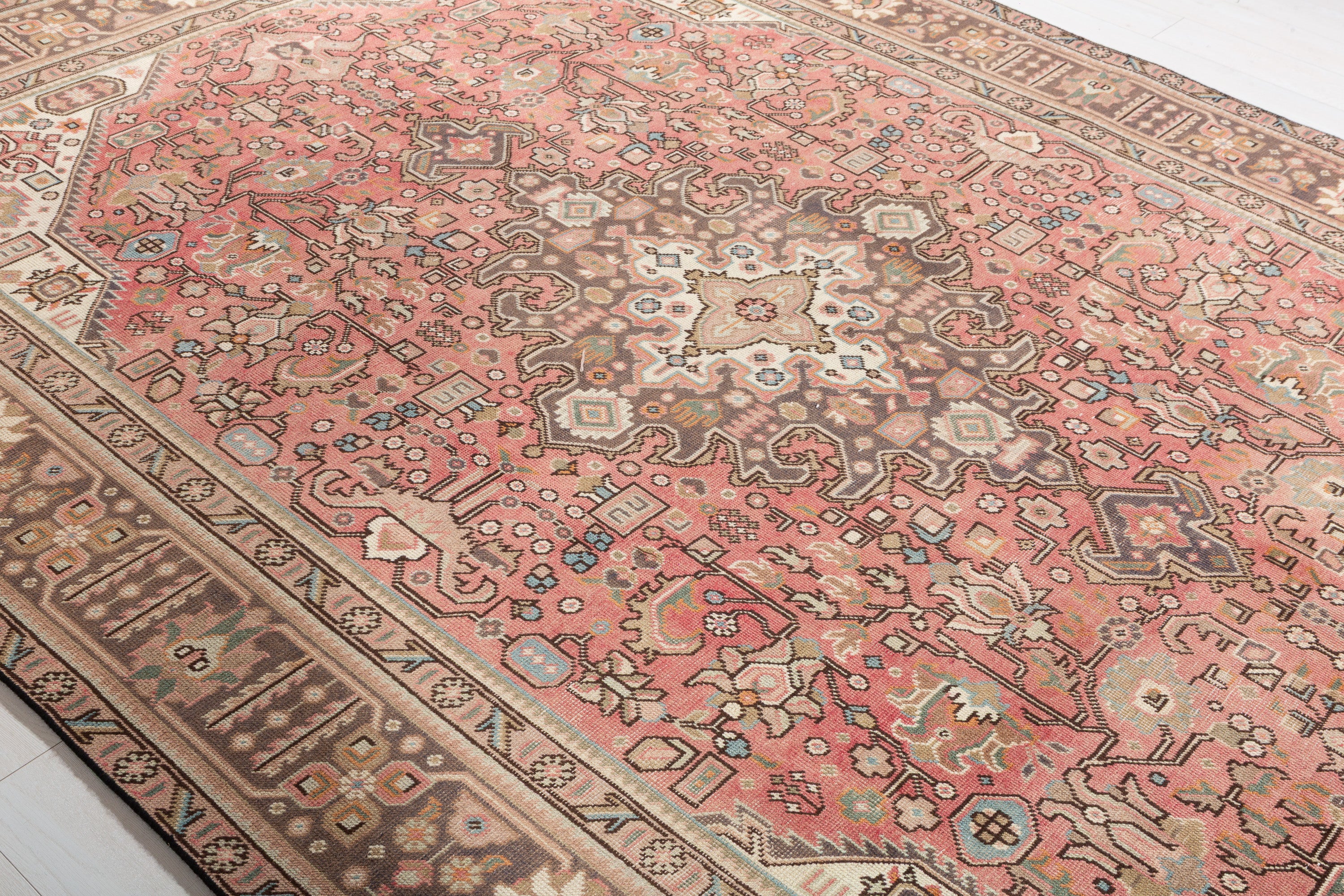 Vintage Faded rust red and navy Geometric Rug – 11' 2" x 7' 9" (340 x 237 cm)