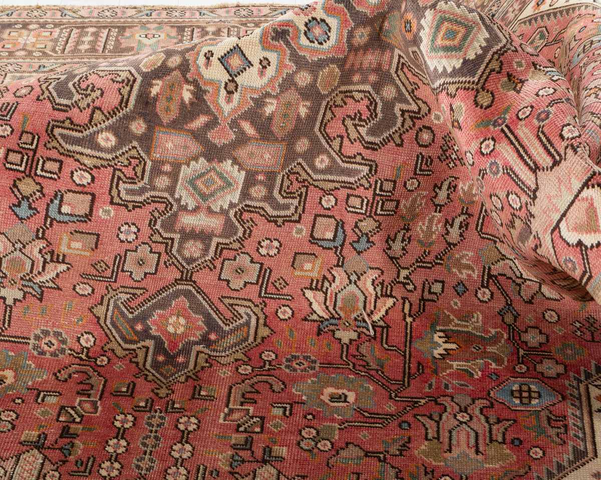 Vintage Faded rust red and navy Geometric Rug – 11' 2" x 7' 9" (340 x 237 cm)
