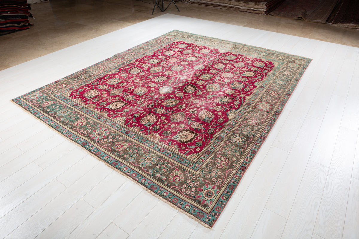 Collectible Vintage Magenta and navy Allover Rug – 9' 10" x 7' 10" (299 x 239 cm)
