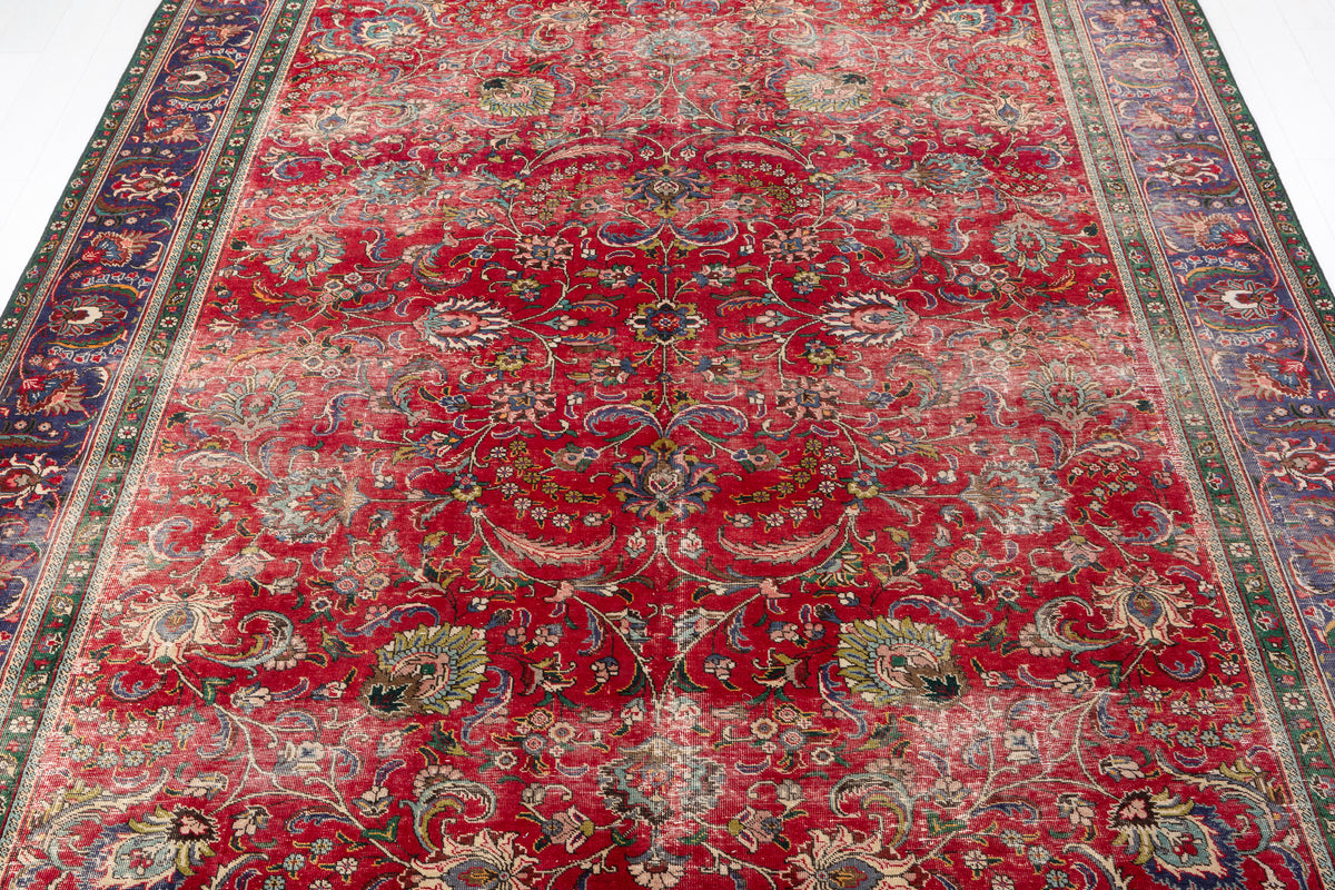 Collectible Vintage Red and navy Allover Rug – 12' 5" x 9' 6" (379 x 289 cm)