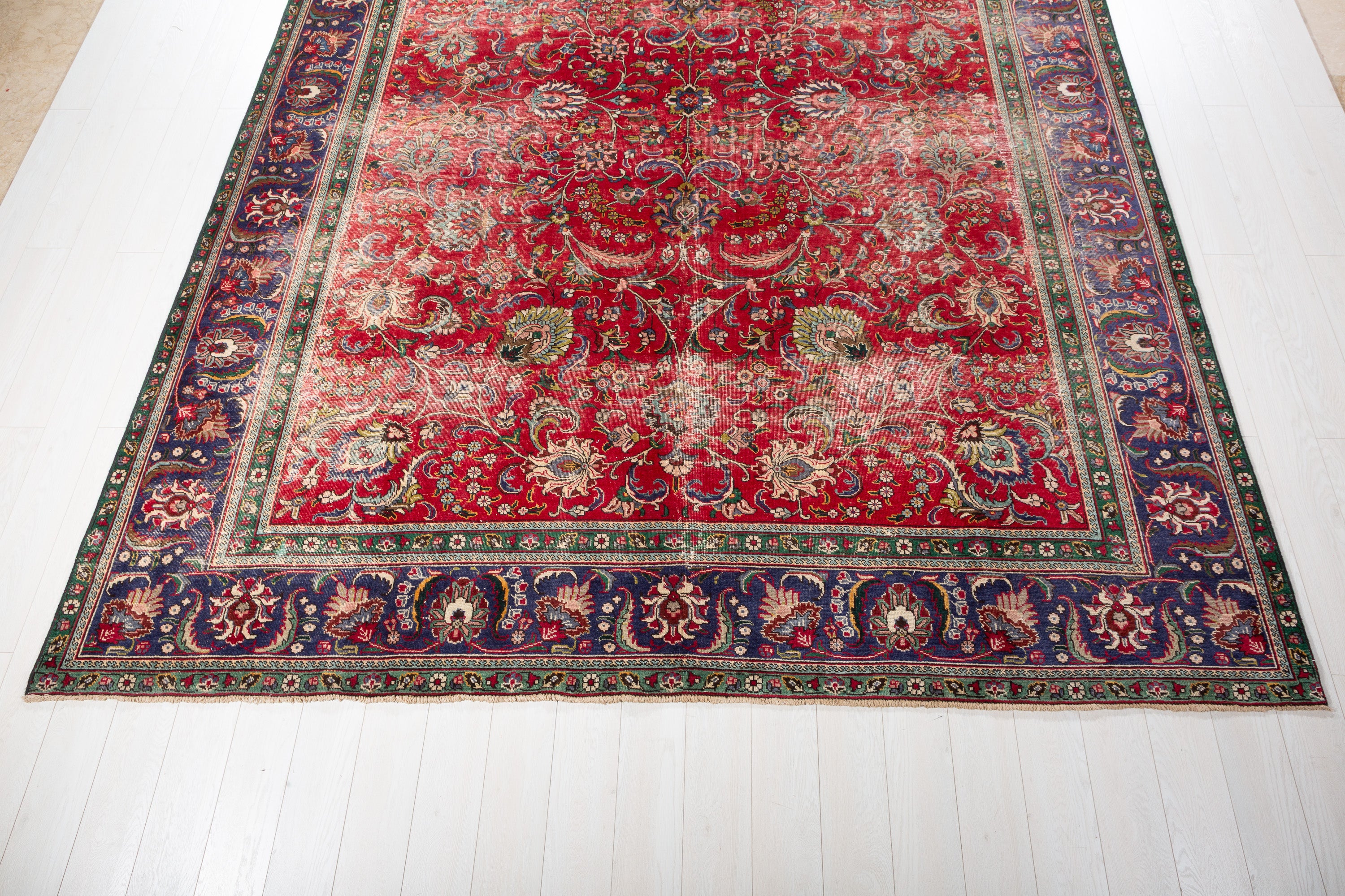 Collectible Vintage Red and navy Allover Rug – 12' 5" x 9' 6" (379 x 289 cm)