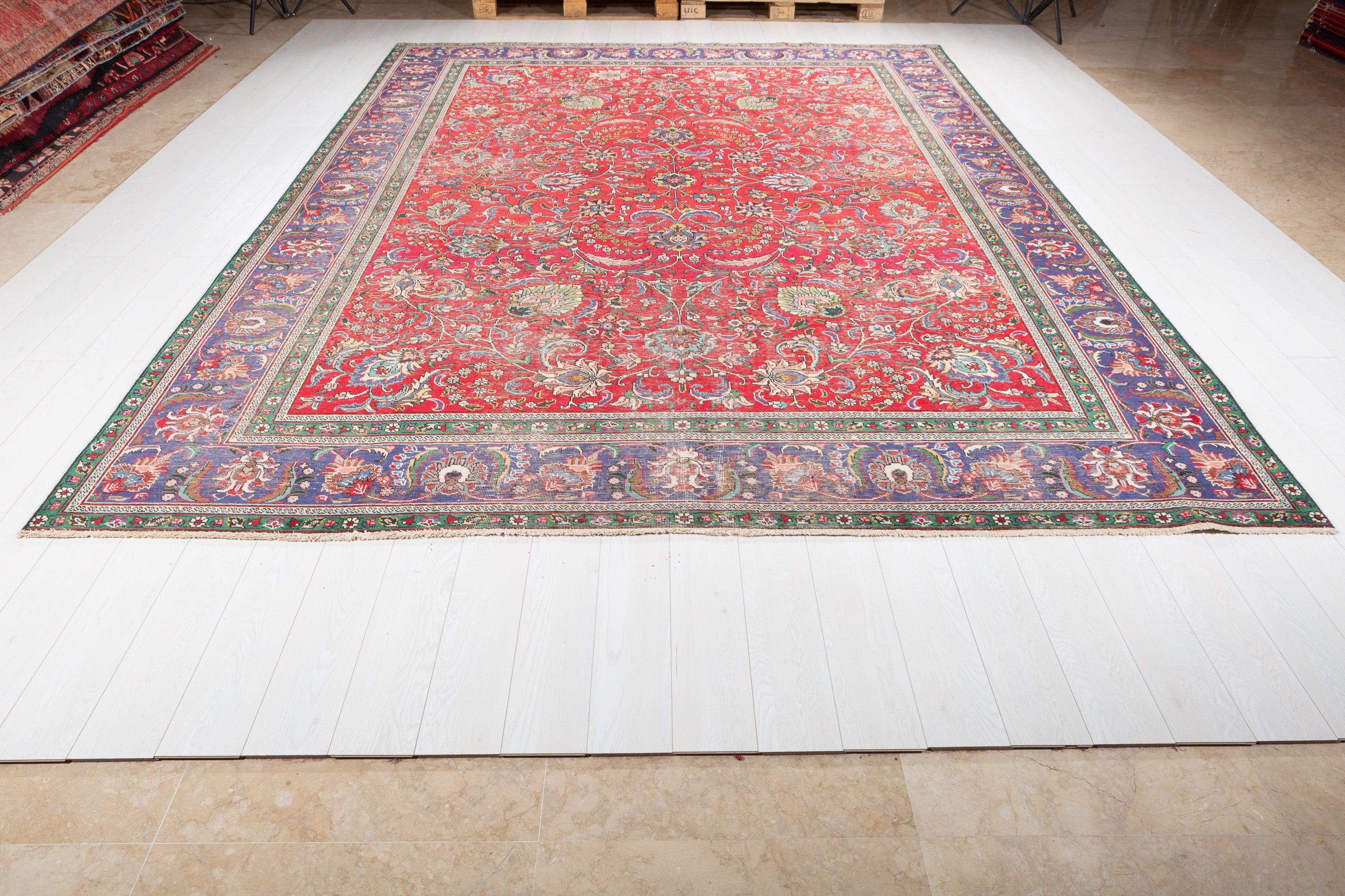 Collectible Vintage Red and navy Allover Rug – 12' 5" x 9' 6" (379 x 289 cm)