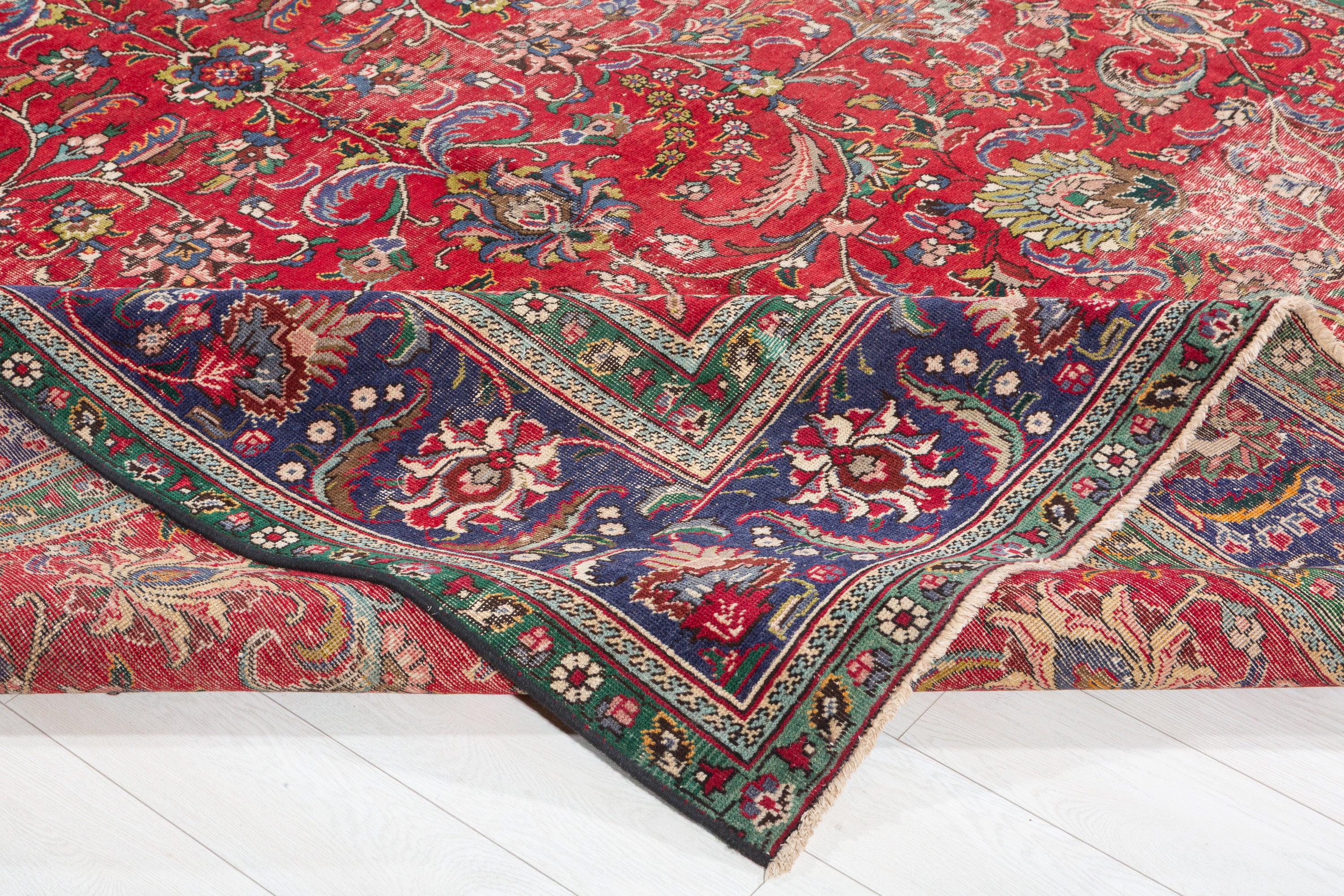 Collectible Vintage Red and navy Allover Rug – 12' 5" x 9' 6" (379 x 289 cm)
