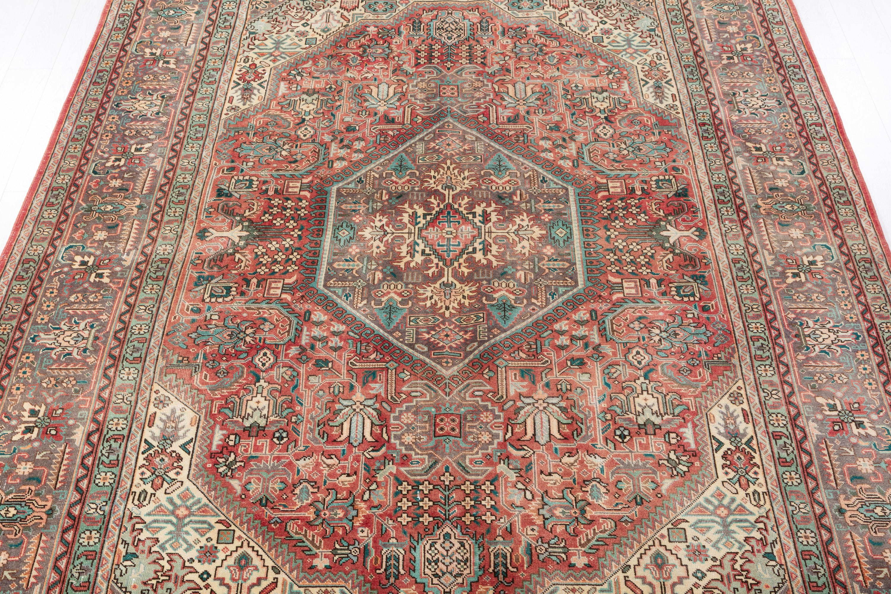 Collectible Vintage Red and navy Geometric Rug – 11' 0" x 7' 11" (335 x 241 cm)