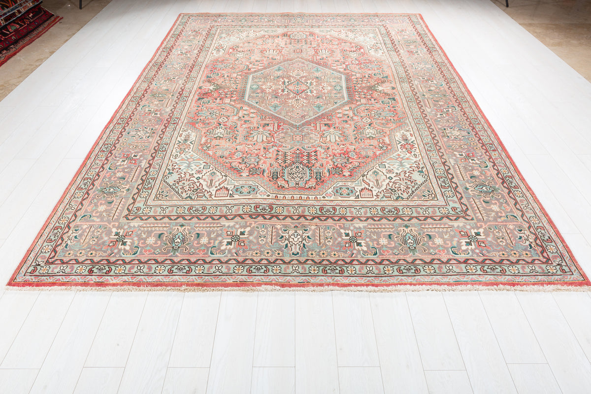 Collectible Vintage Red and navy Geometric Rug – 11' 0" x 7' 11" (335 x 241 cm)