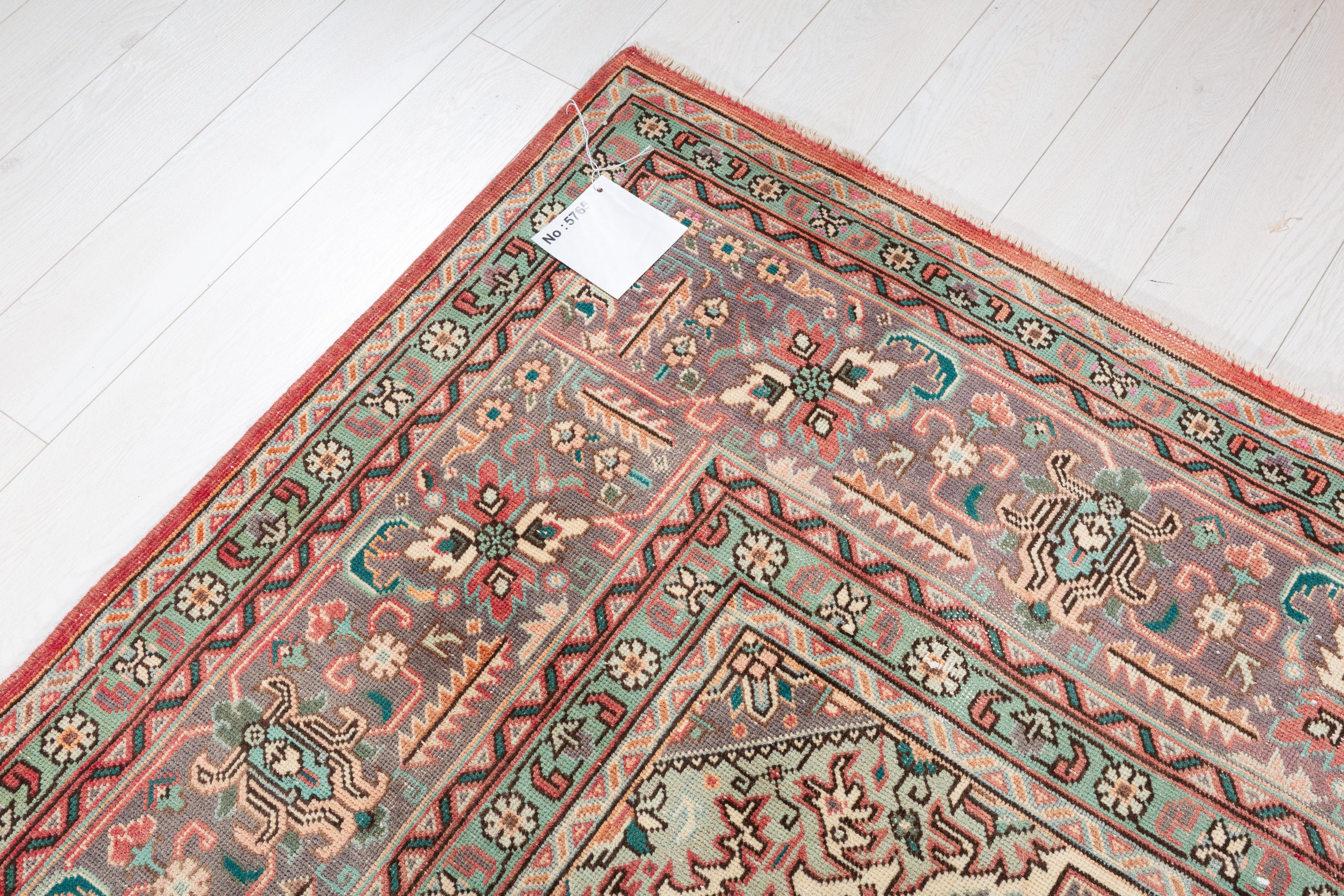 Collectible Vintage Red and navy Geometric Rug – 11' 0" x 7' 11" (335 x 241 cm)