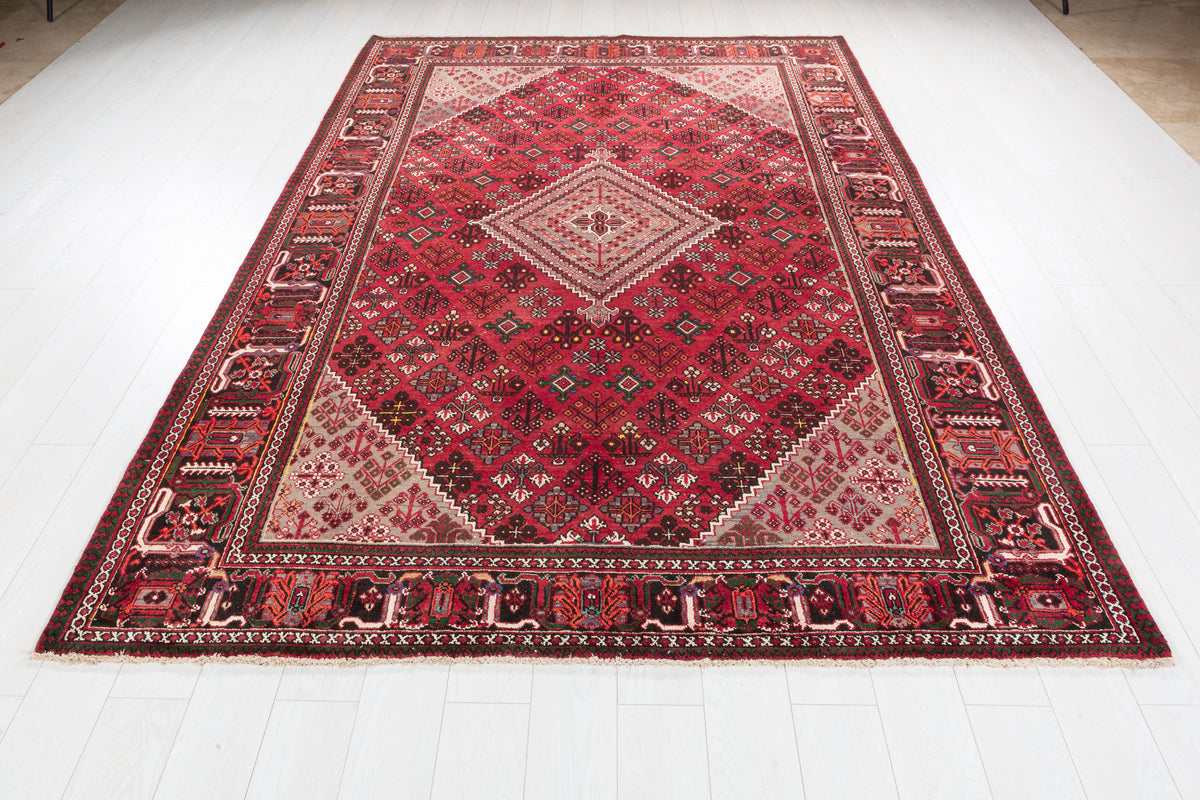 Vintage Red and navy Geometric Rug – 9' 7" x 6' 7" (293 x 201 cm)