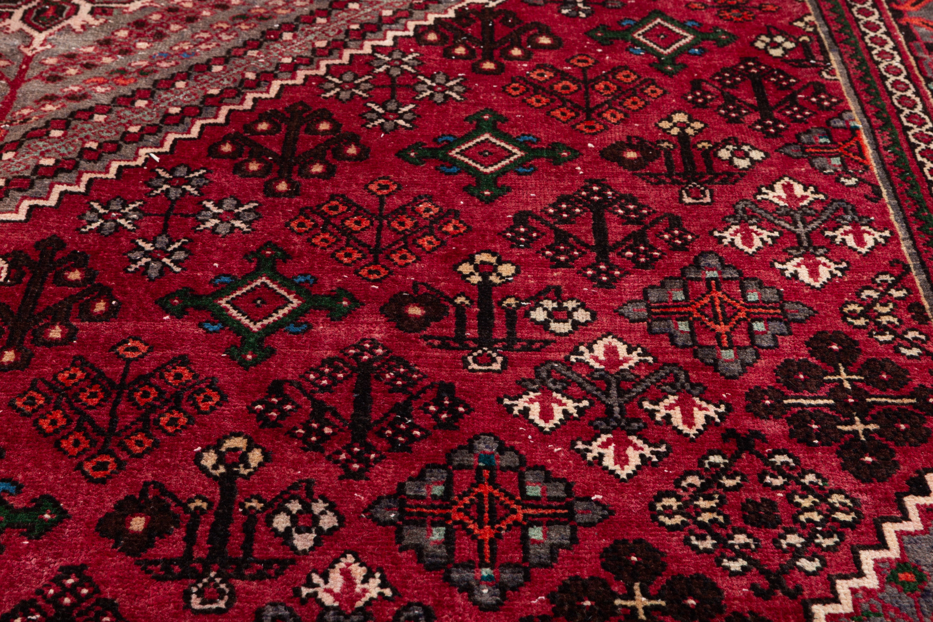 Vintage Red and navy Geometric Rug – 9' 7" x 6' 7" (293 x 201 cm)