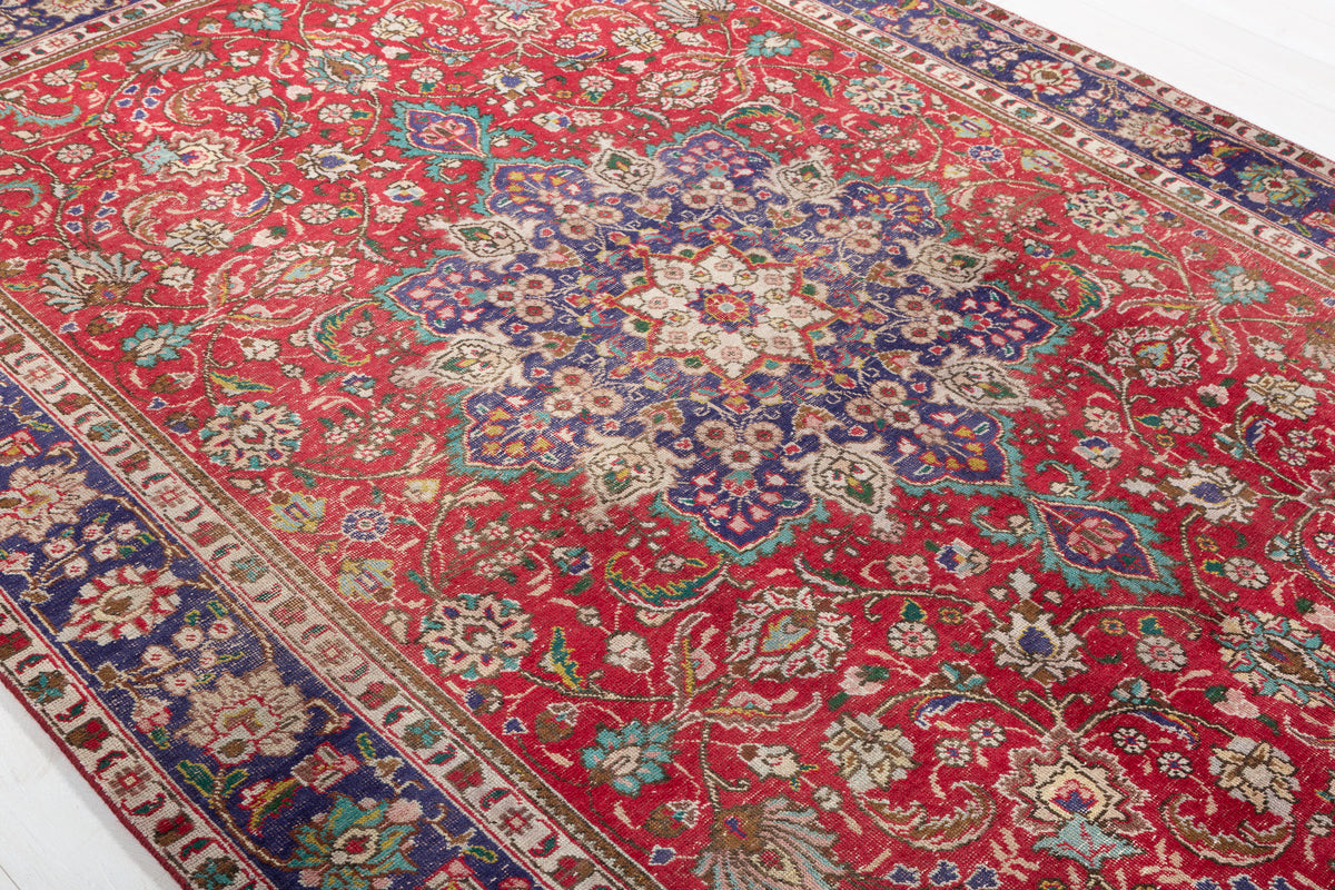 Vintage Red and beige Traditional Rug – 9' 9" x 6' 9" (297 x 206 cm)