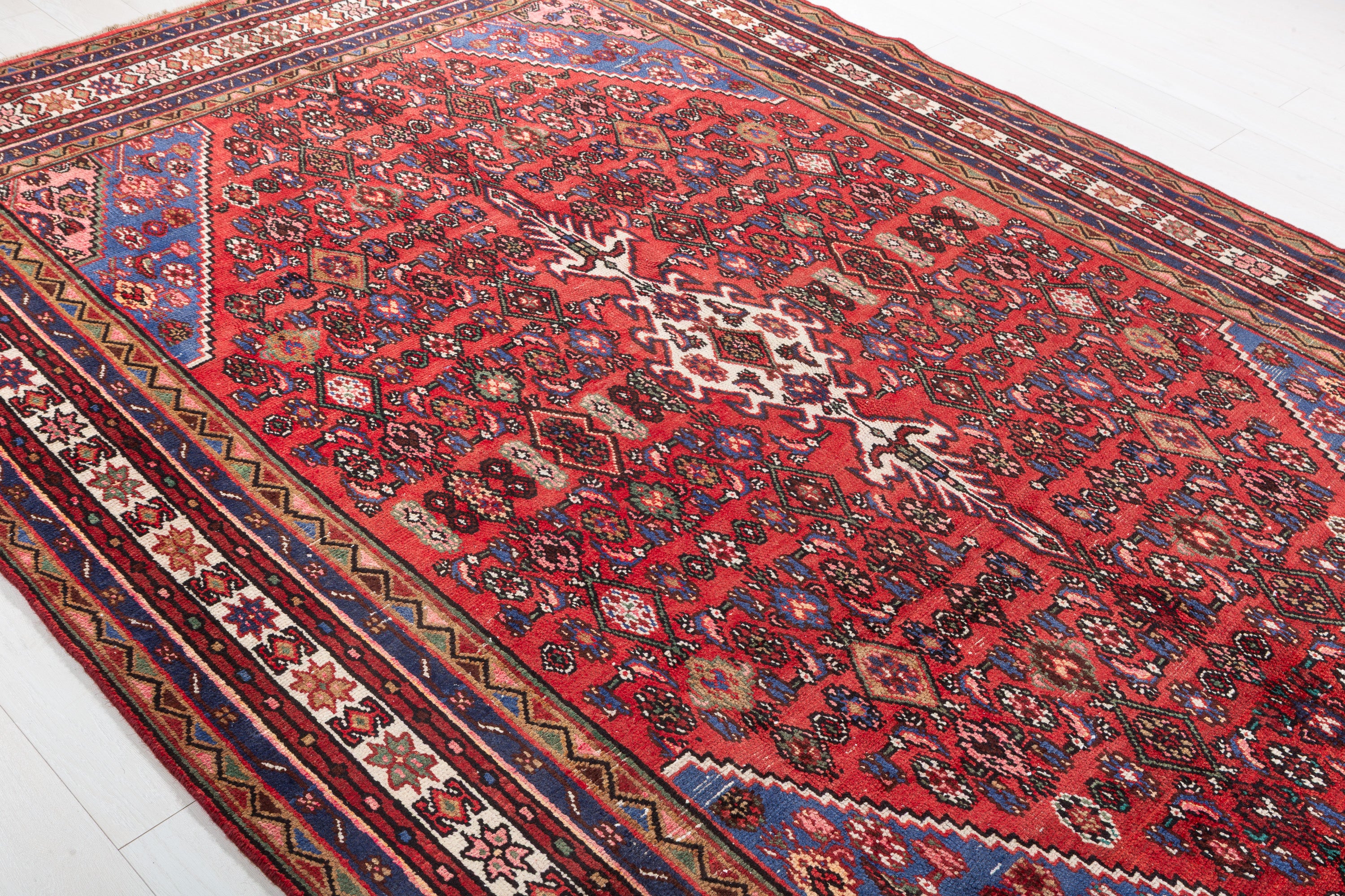 Vintage Red and navy Geometric Rug – 9' 9" x 6' 10" (297 x 209 cm)