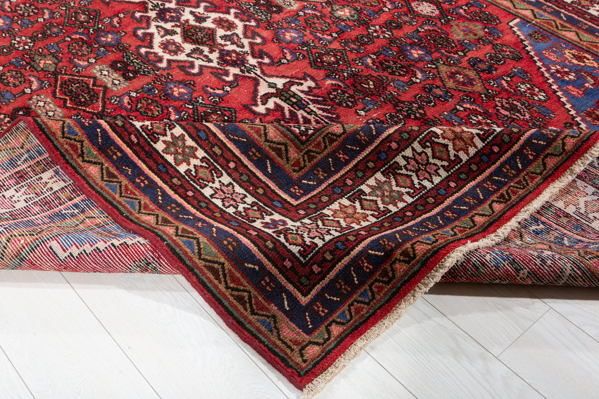 Vintage Red and navy Geometric Rug – 9' 9" x 6' 10" (297 x 209 cm)
