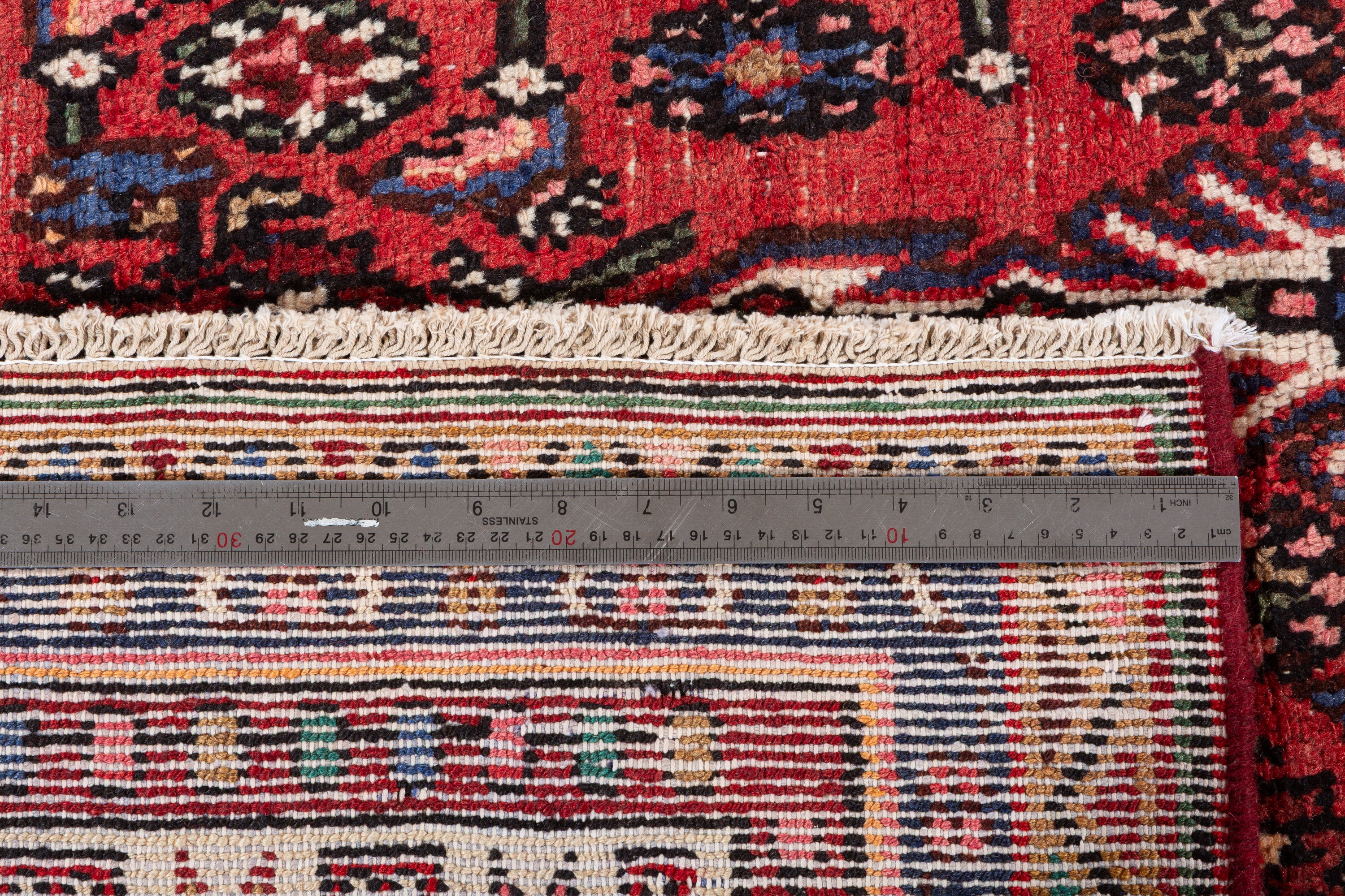 Vintage Red and navy Geometric Rug – 9' 9" x 6' 10" (297 x 209 cm)
