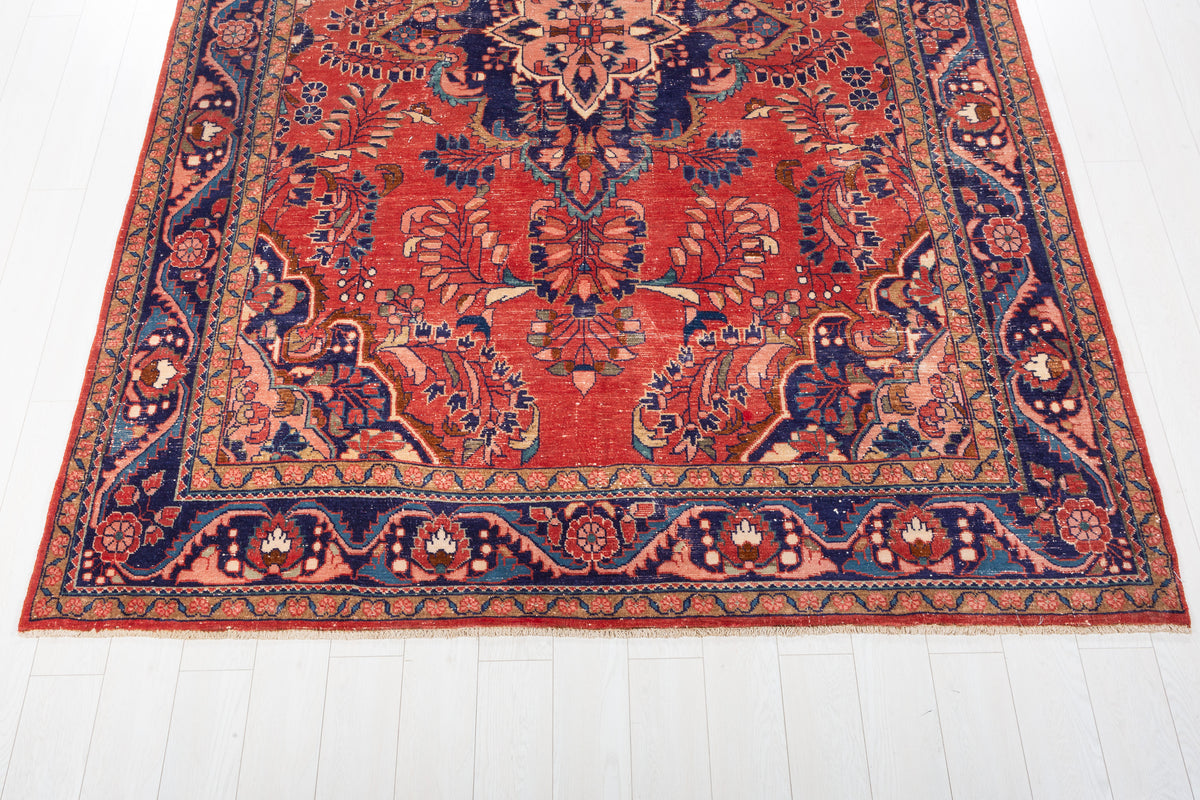 Collectible Vintage Red and navy Floral Rug – 10' 9" x 7' 6" (327 x 229 cm)