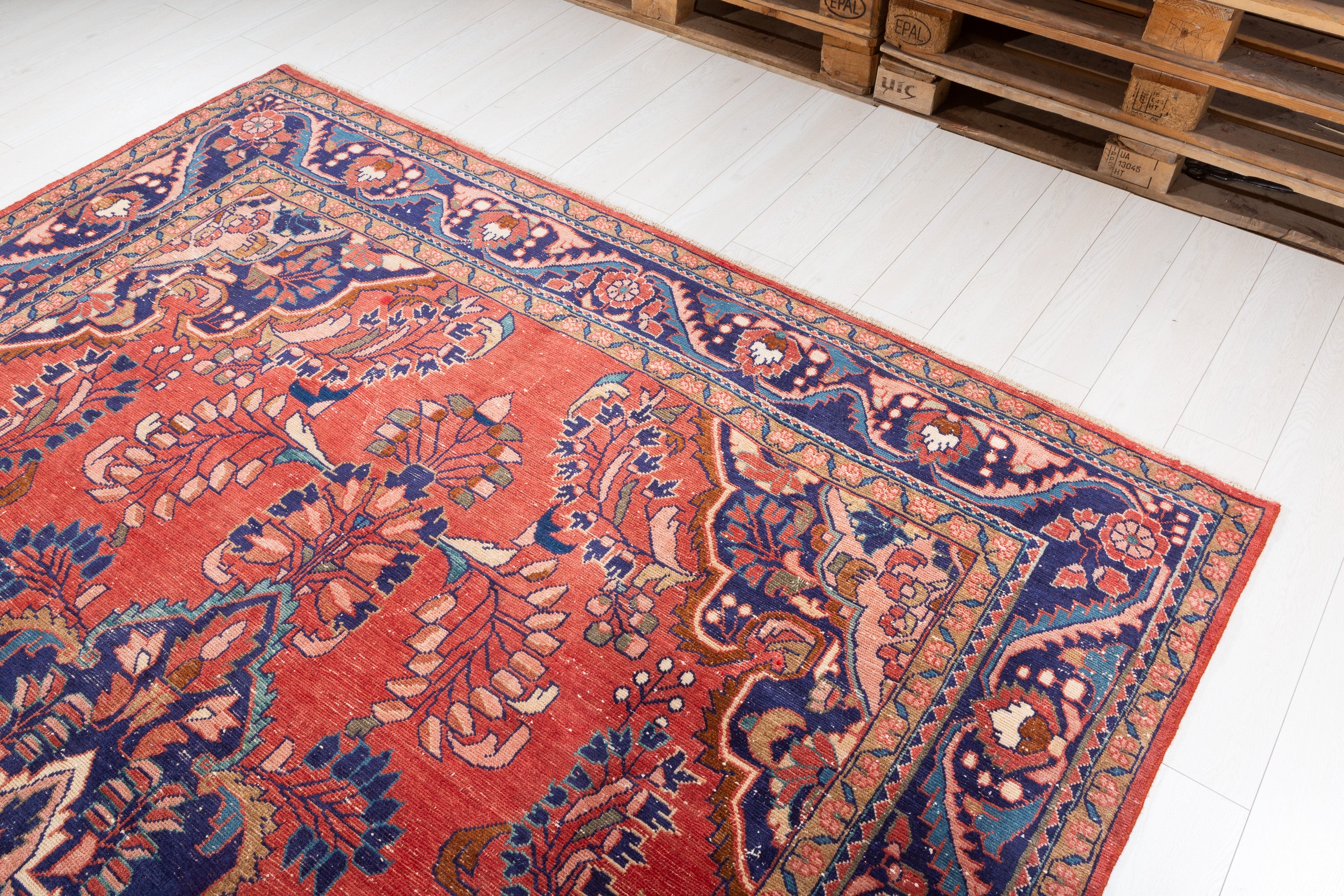 Collectible Vintage Red and navy Floral Rug – 10' 9" x 7' 6" (327 x 229 cm)