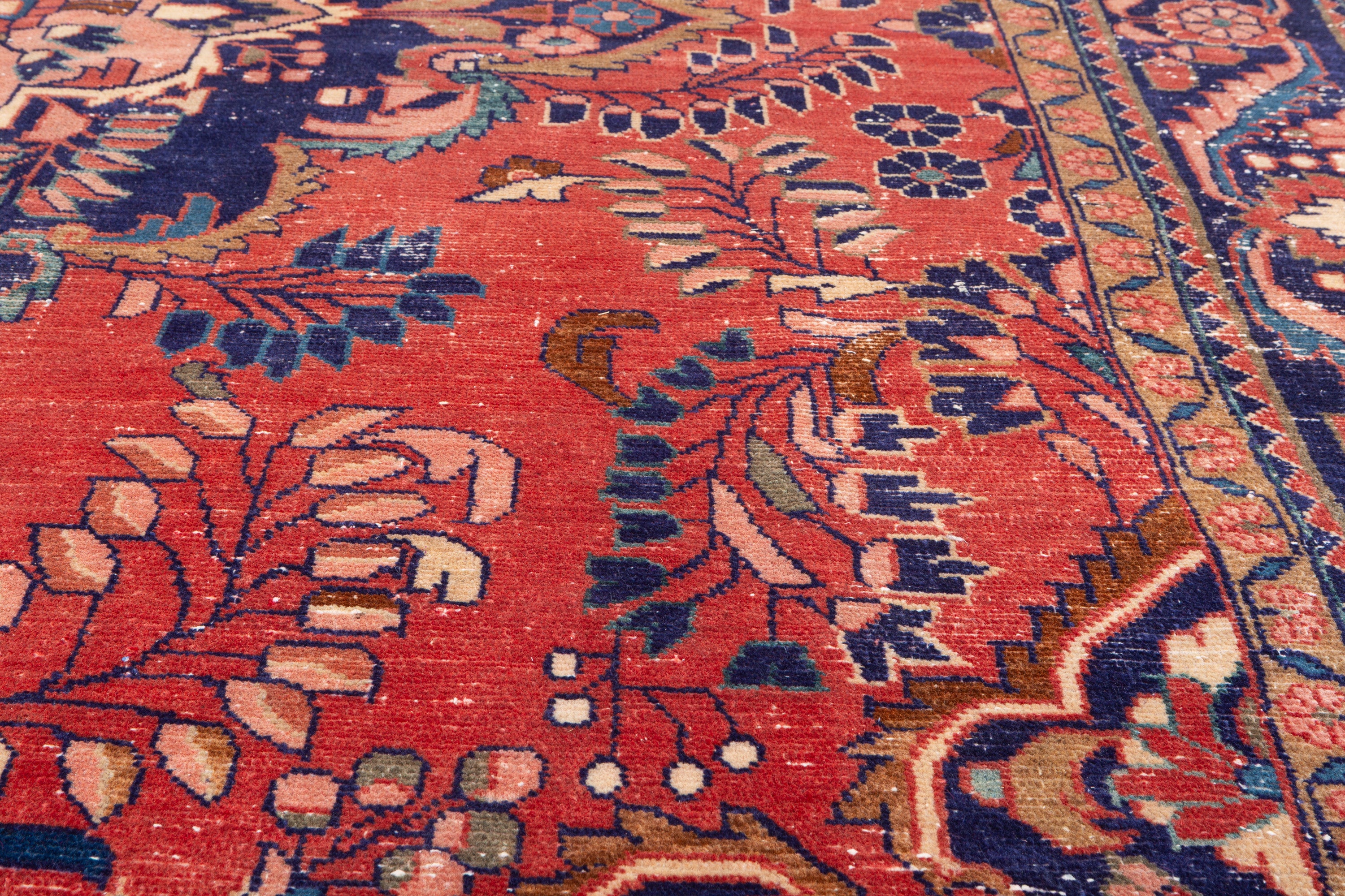 Collectible Vintage Red and navy Floral Rug – 10' 9" x 7' 6" (327 x 229 cm)