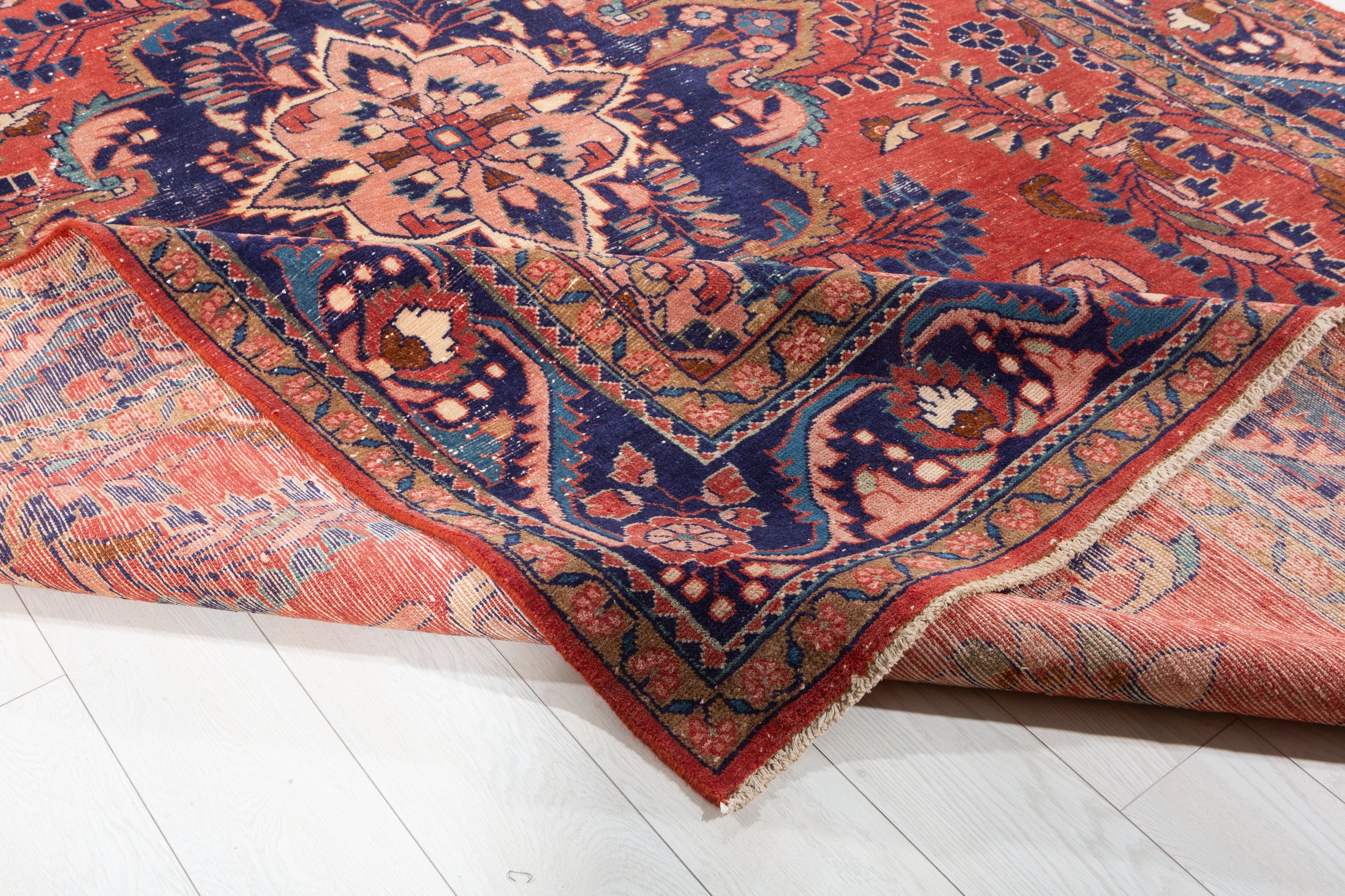 Collectible Vintage Red and navy Floral Rug – 10' 9" x 7' 6" (327 x 229 cm)