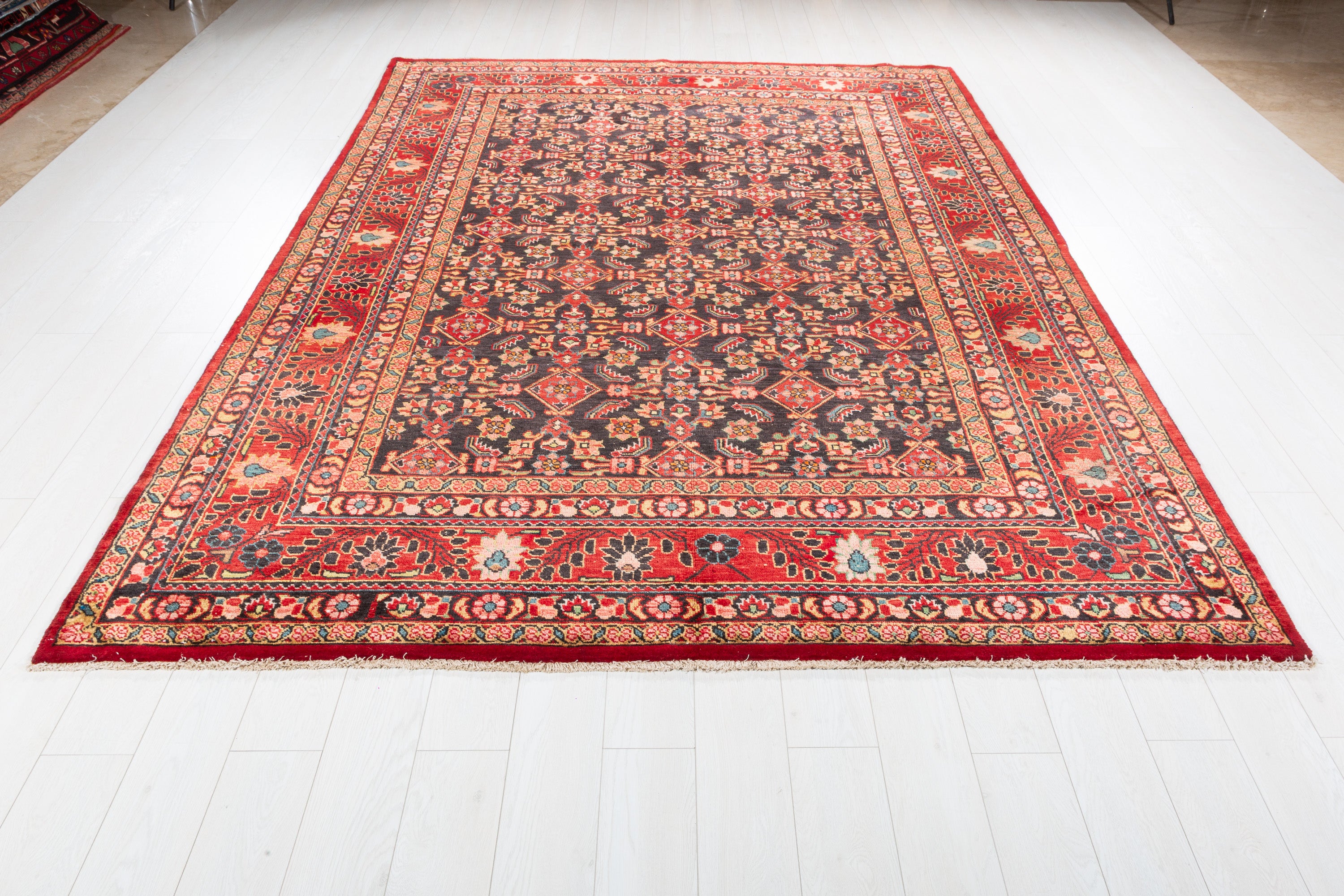 Collectible Vintage Dark navy and red Traditional Rug – 10' 1" x 7' 4" (307 x 224 cm)