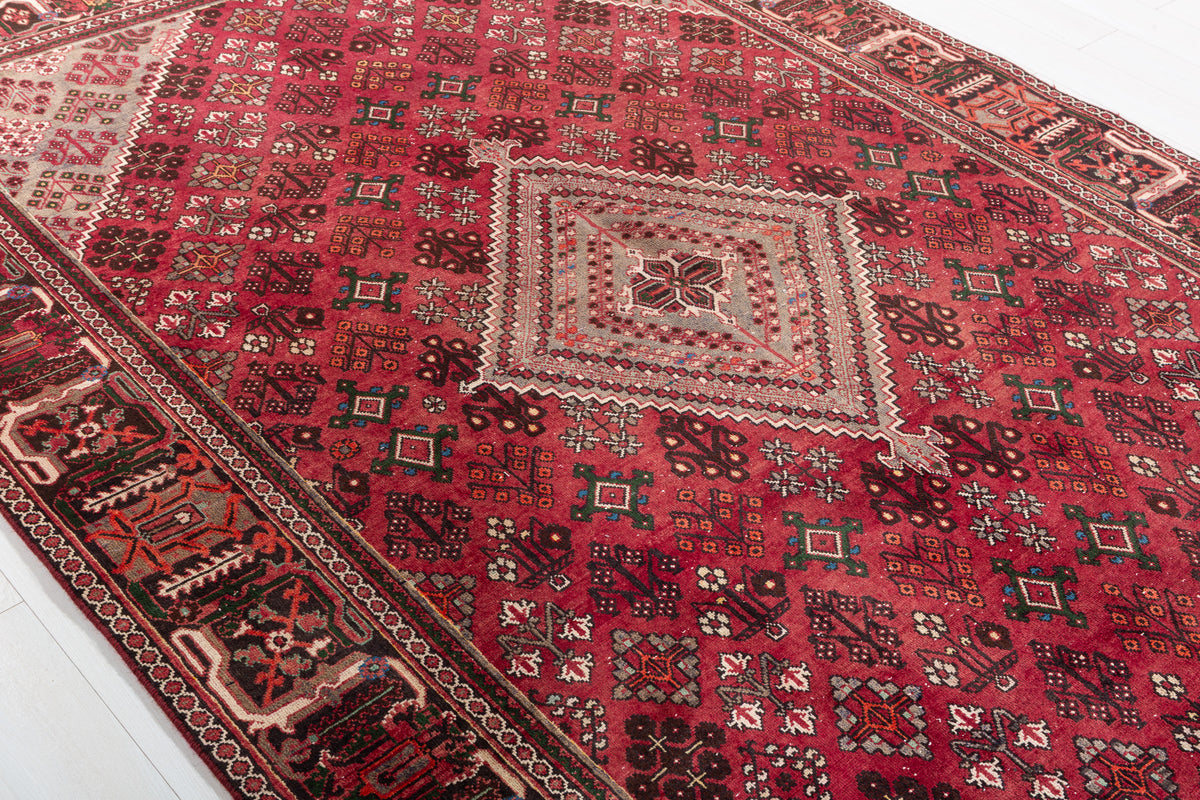 Vintage Red and beige Traditional Rug – 9' 8" x 6' 5" (294 x 196 cm)