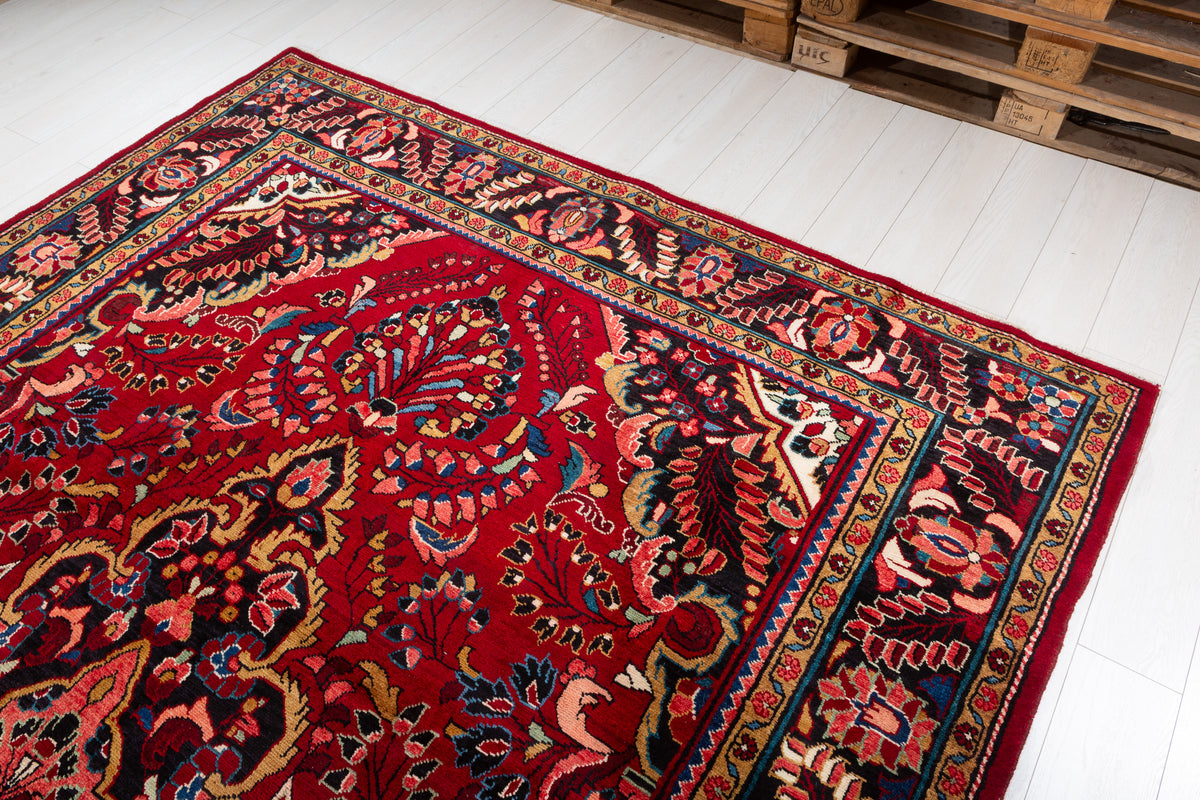 Collectible Vintage Red and navy Floral Rug – 11' 6" x 7' 5" (351 x 225 cm)