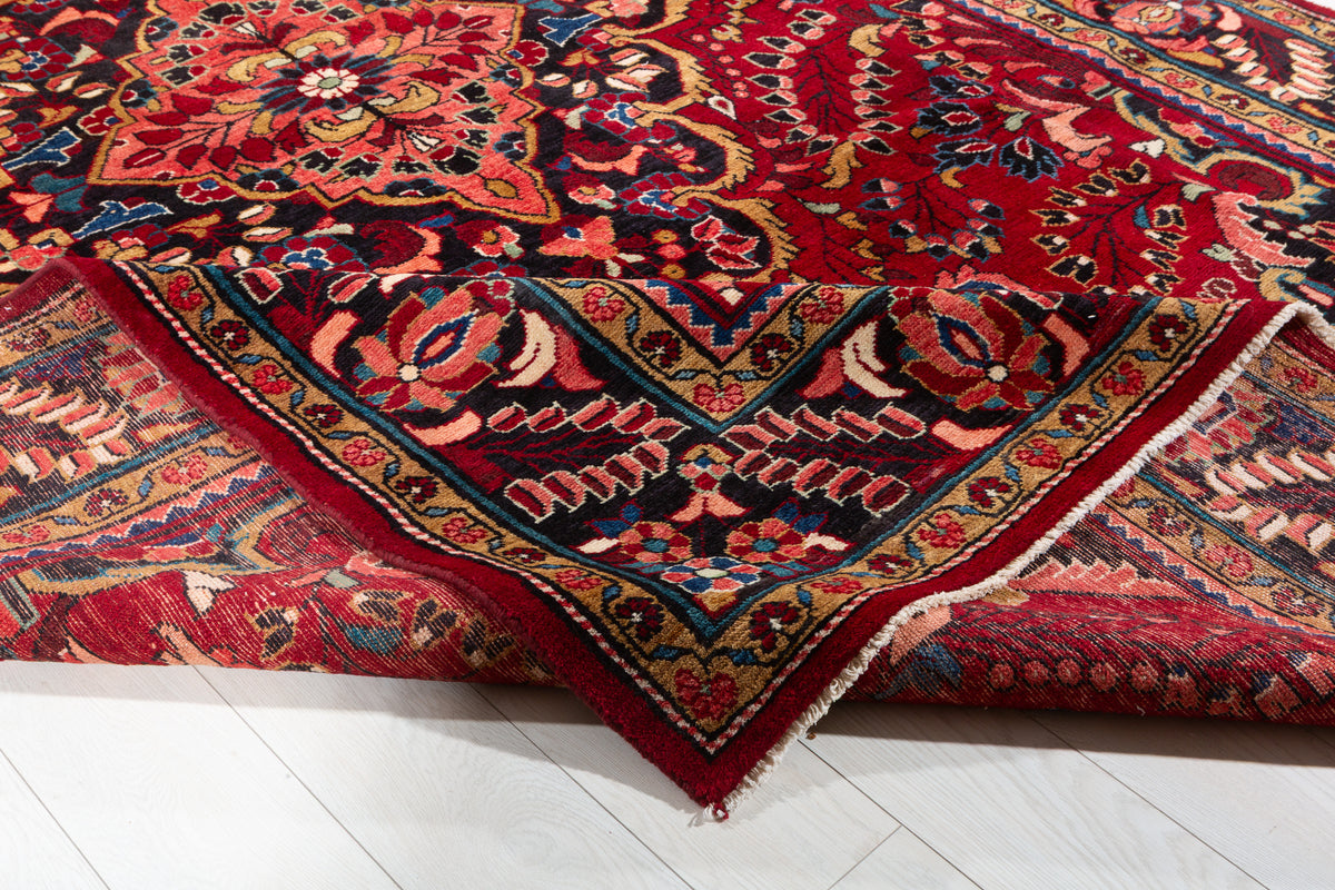 Collectible Vintage Red and navy Floral Rug – 11' 6" x 7' 5" (351 x 225 cm)