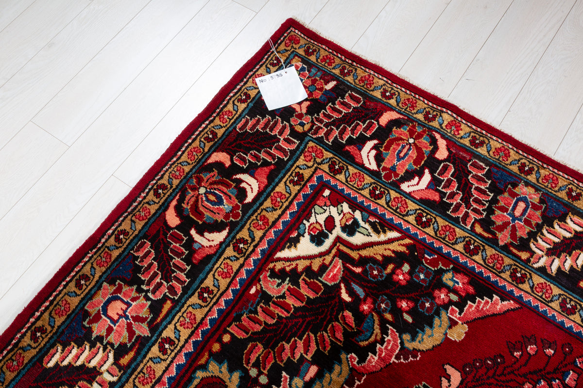 Collectible Vintage Red and navy Floral Rug – 11' 6" x 7' 5" (351 x 225 cm)