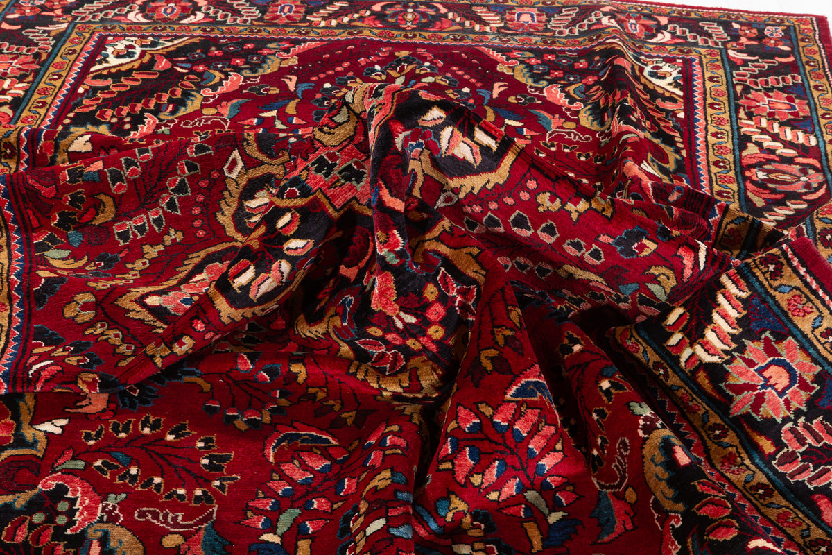 Collectible Vintage Red and navy Floral Rug – 11' 6" x 7' 5" (351 x 225 cm)