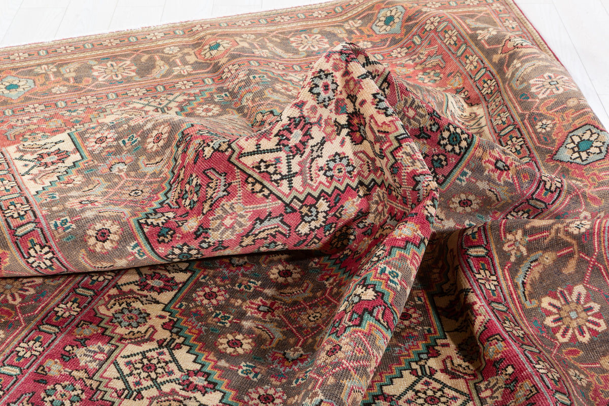 Vintage Charcoal and magenta Geometric Rug – 9' 2" x 6' 7" (279 x 201 cm)