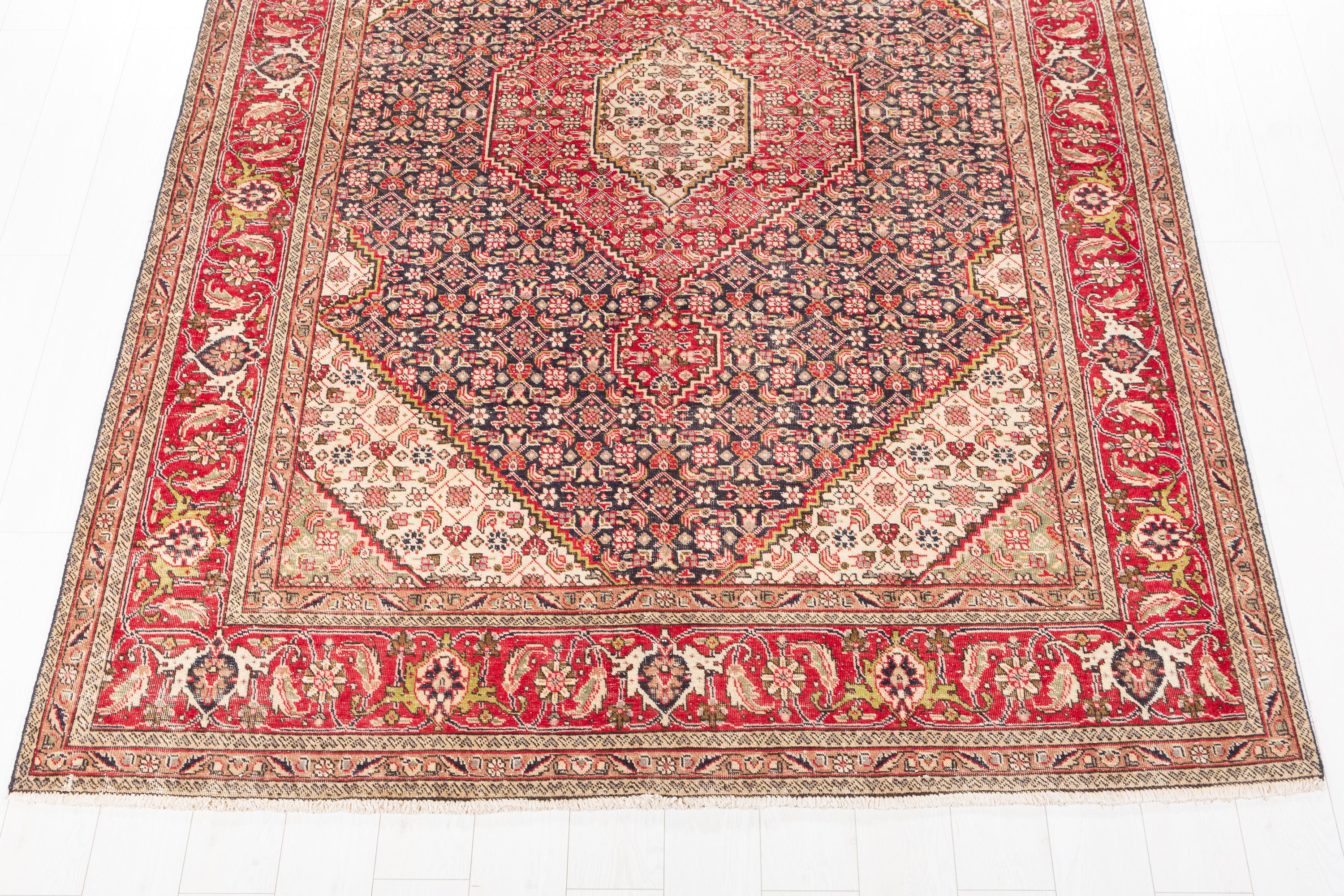 Vintage Deep navy and red Geometric Rug – 9' 4" x 6' 8" (284 x 202 cm)