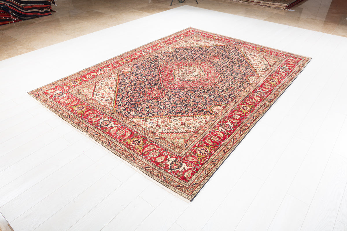 Vintage Deep navy and red Geometric Rug – 9' 4" x 6' 8" (284 x 202 cm)