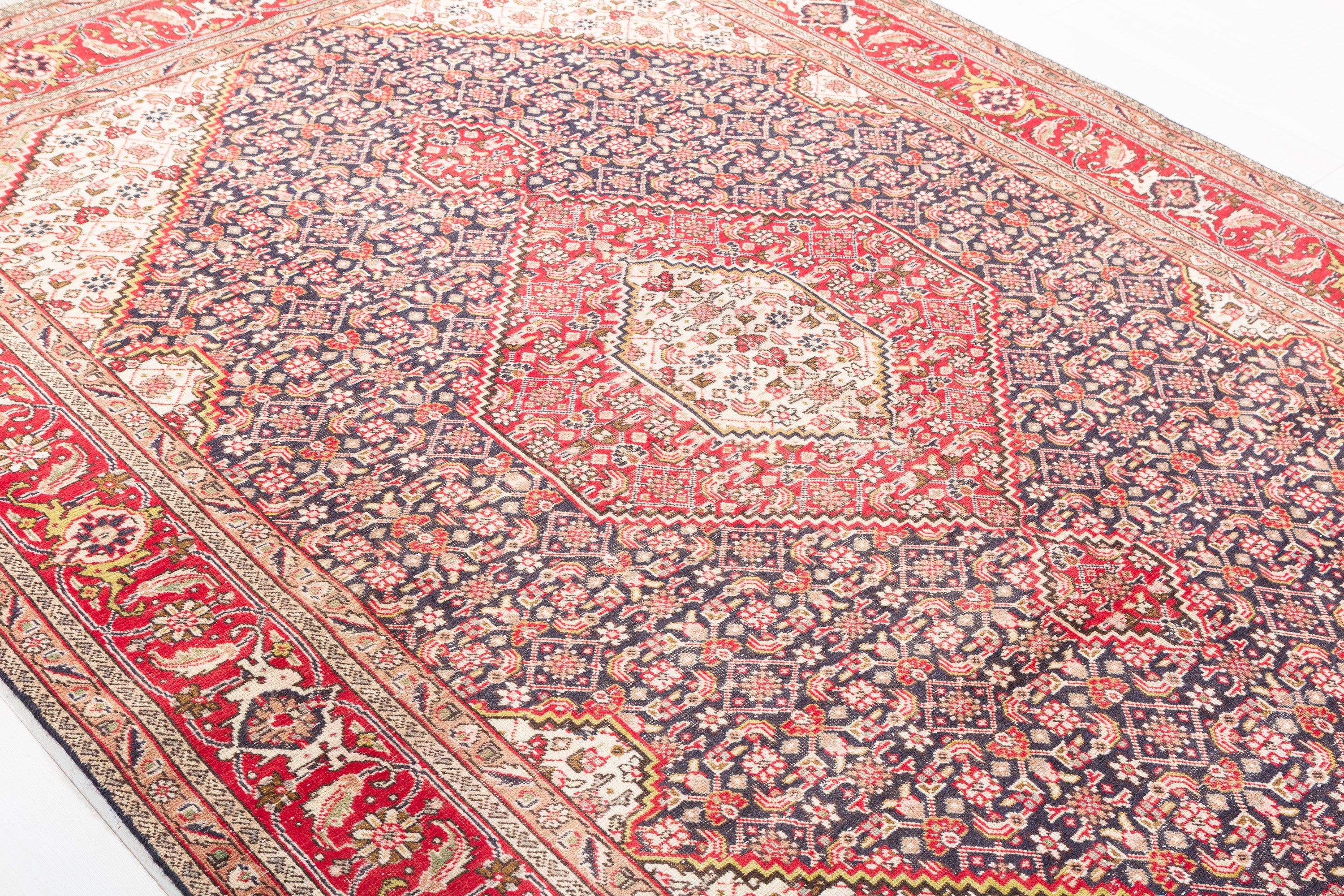 Vintage Deep navy and red Geometric Rug – 9' 4" x 6' 8" (284 x 202 cm)