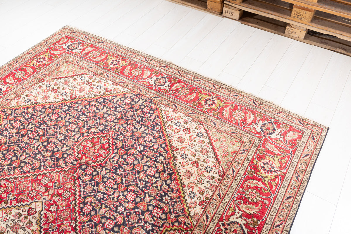Vintage Deep navy and red Geometric Rug – 9' 4" x 6' 8" (284 x 202 cm)