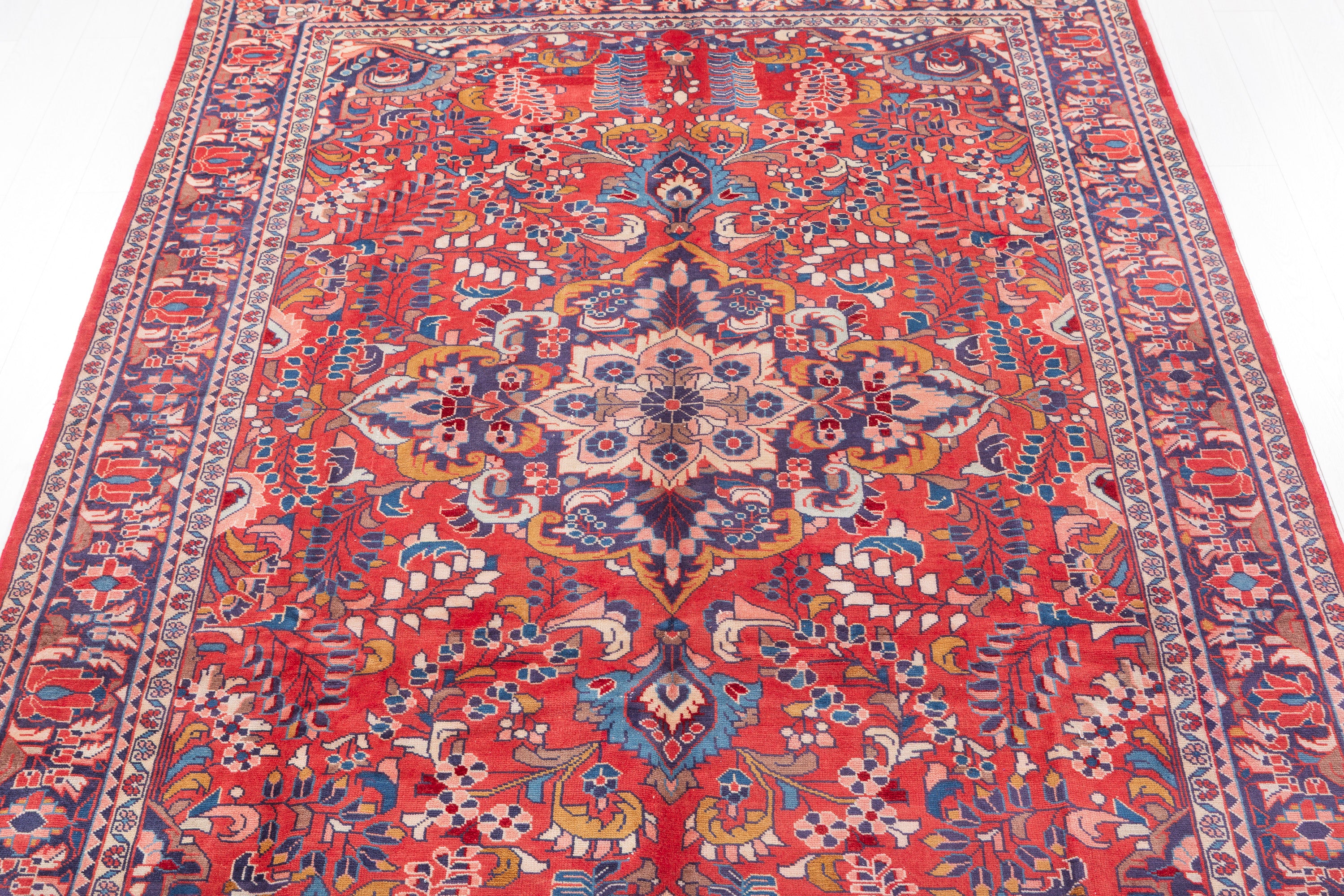Vintage Red and blue Floral Rug – 10' 3" x 7' 2" (313 x 218 cm)