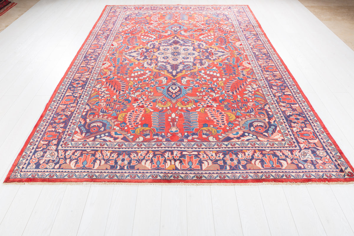 Vintage Red and blue Floral Rug – 10' 3" x 7' 2" (313 x 218 cm)