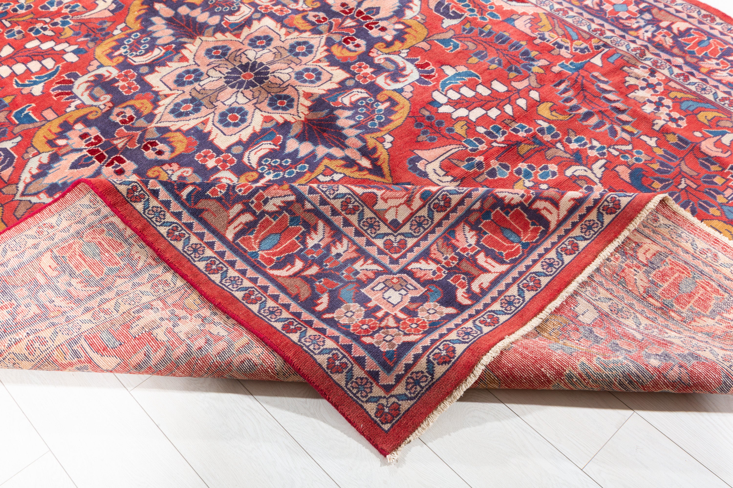 Vintage Red and blue Floral Rug – 10' 3" x 7' 2" (313 x 218 cm)