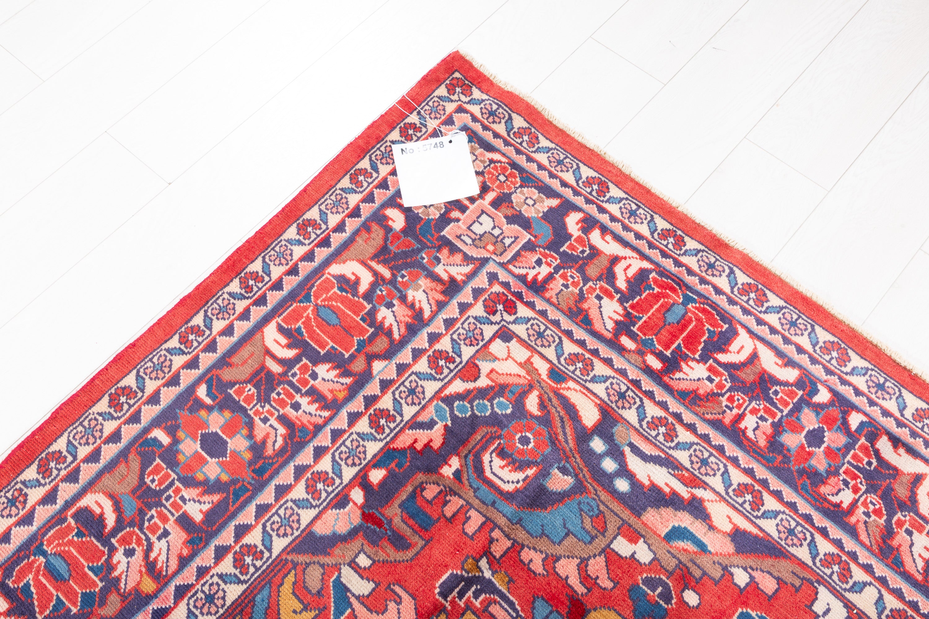 Vintage Red and blue Floral Rug – 10' 3" x 7' 2" (313 x 218 cm)