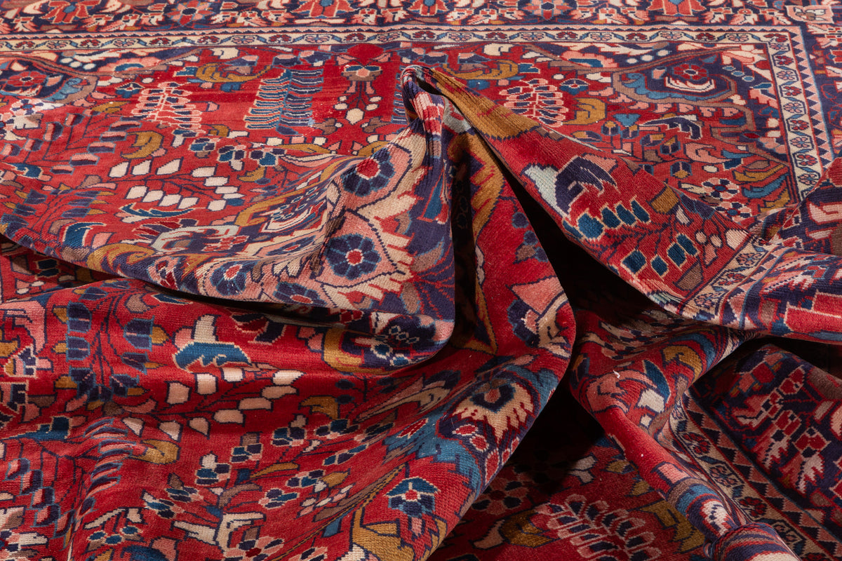 Vintage Red and blue Floral Rug – 10' 3" x 7' 2" (313 x 218 cm)