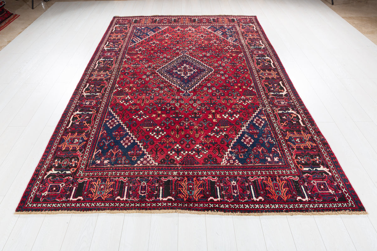 Vintage Red and navy Traditional Rug – 9' 9" x 6' 4" (298 x 194 cm)