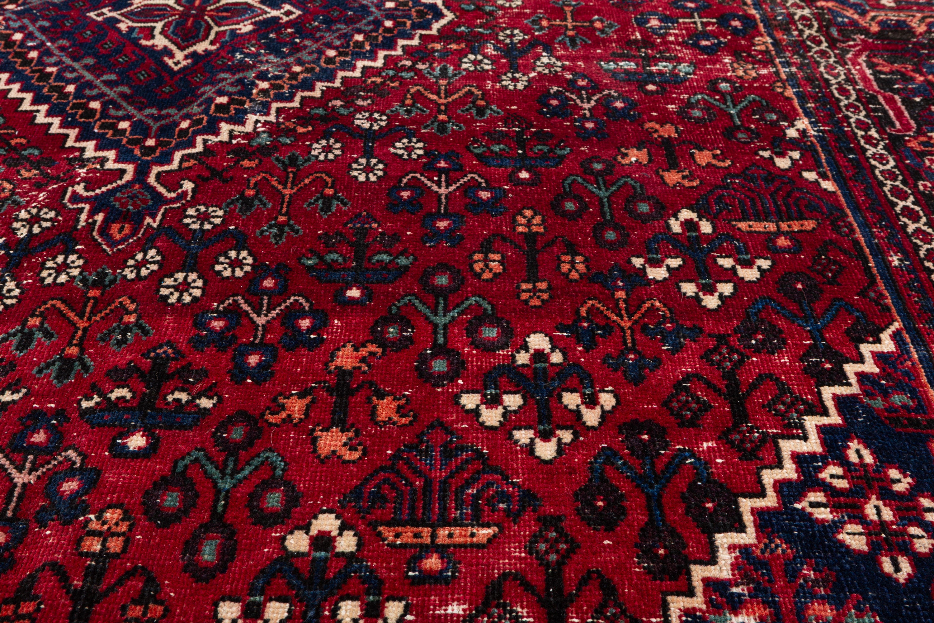 Vintage Red and navy Traditional Rug – 9' 9" x 6' 4" (298 x 194 cm)