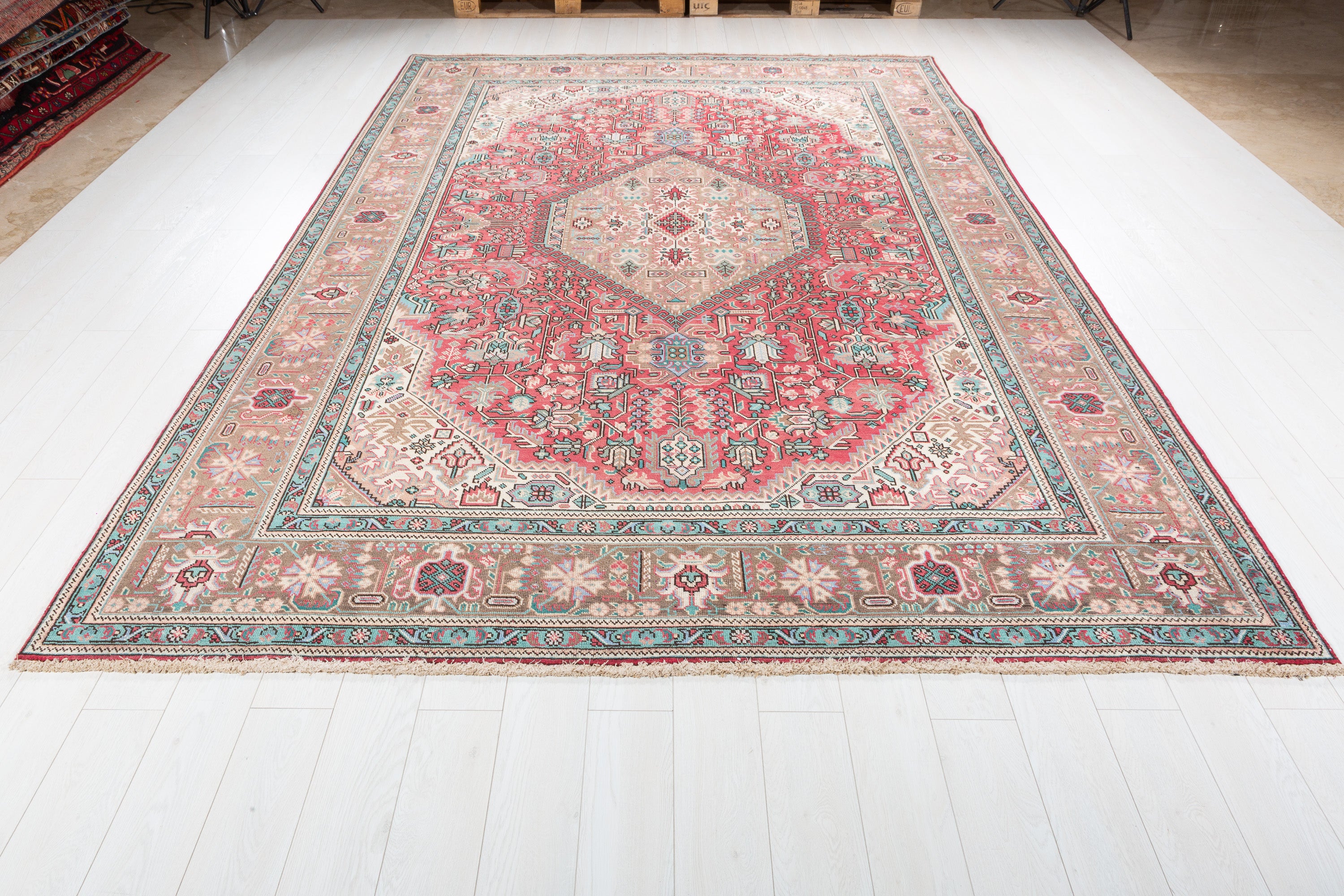 Collectible Vintage Magenta and navy Geometric Rug – 11' 6" x 7' 11" (350 x 241 cm)