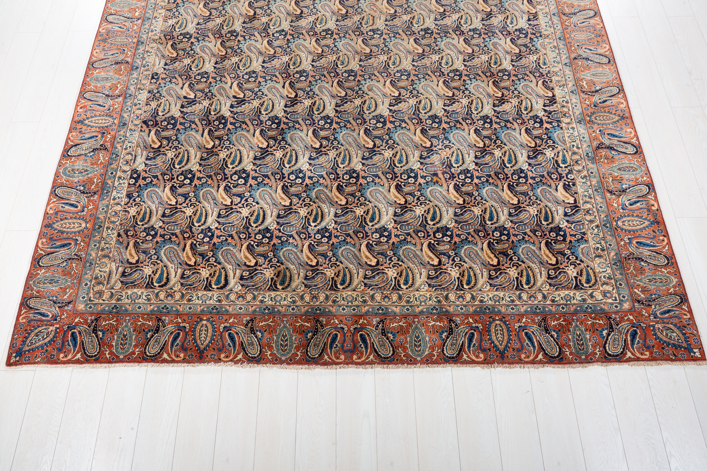 Collectible Vintage Navy blue and rust red Allover paisley Rug – 11' 8" x 8' 10" (355 x 268 cm)