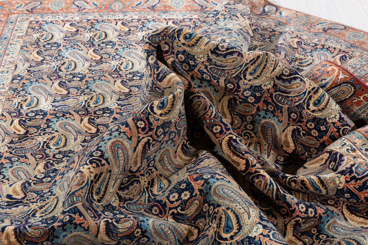 Collectible Vintage Navy blue and rust red Allover paisley Rug – 11' 8" x 8' 10" (355 x 268 cm)