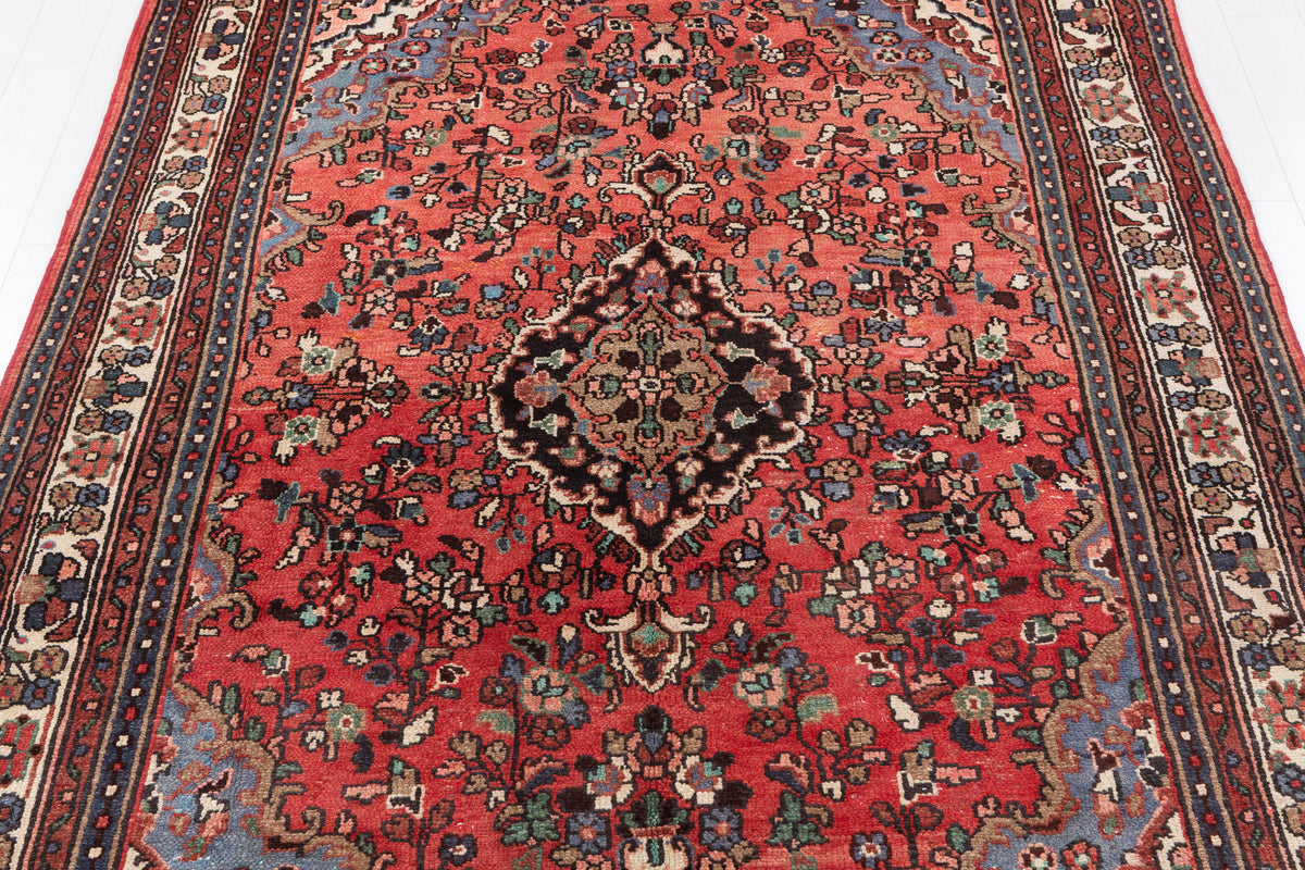 Vintage Red and beige Floral Rug – 10' 0" x 6' 8" (306 x 203 cm)