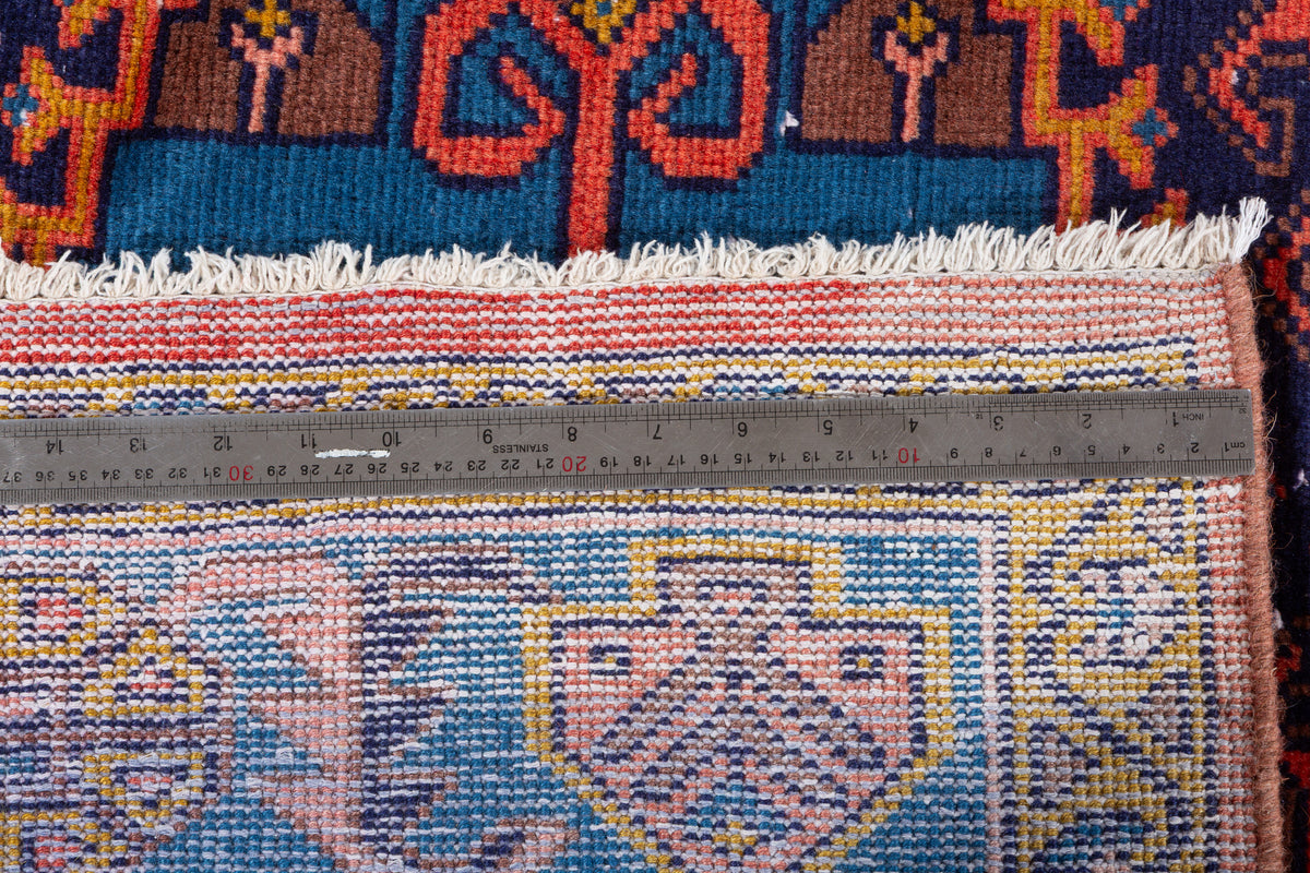 Collectible Vintage Orange-red and blue Geometric Rug – 10' 1" x 6' 6" (308 x 198 cm)