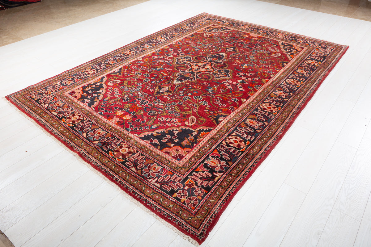 Vintage Red and blue Floral Rug – 10' 2" x 7' 0" (309 x 214 cm)