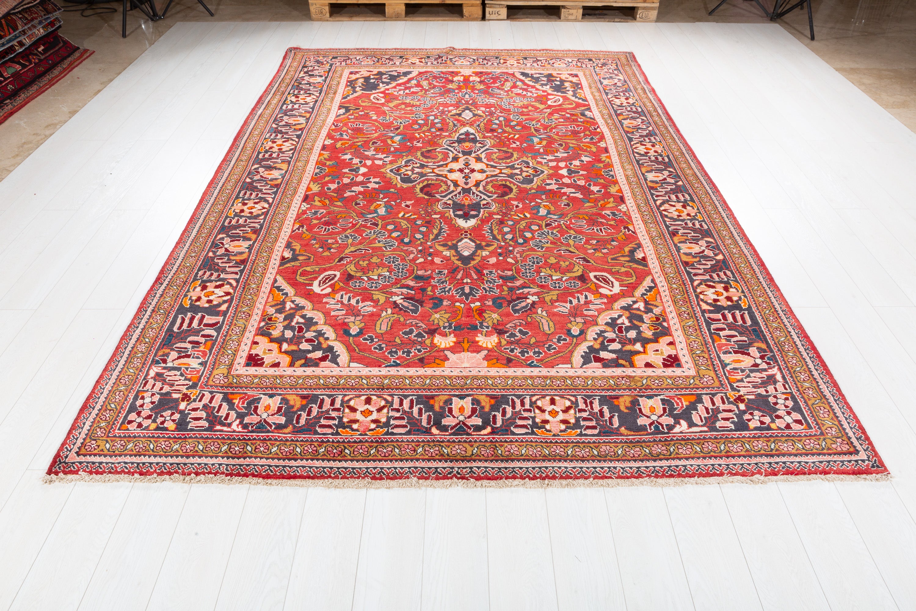 Vintage Red and blue Floral Rug – 10' 2" x 7' 0" (309 x 214 cm)
