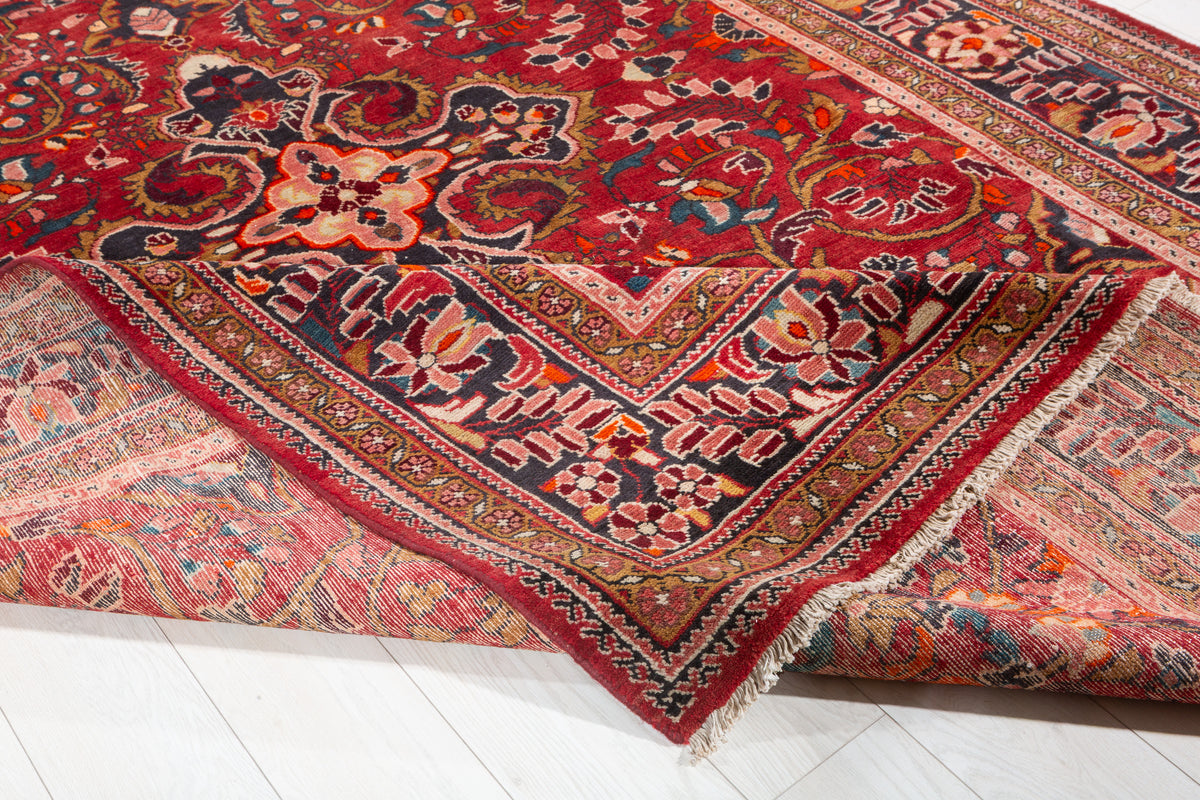 Vintage Red and blue Floral Rug – 10' 2" x 7' 0" (309 x 214 cm)