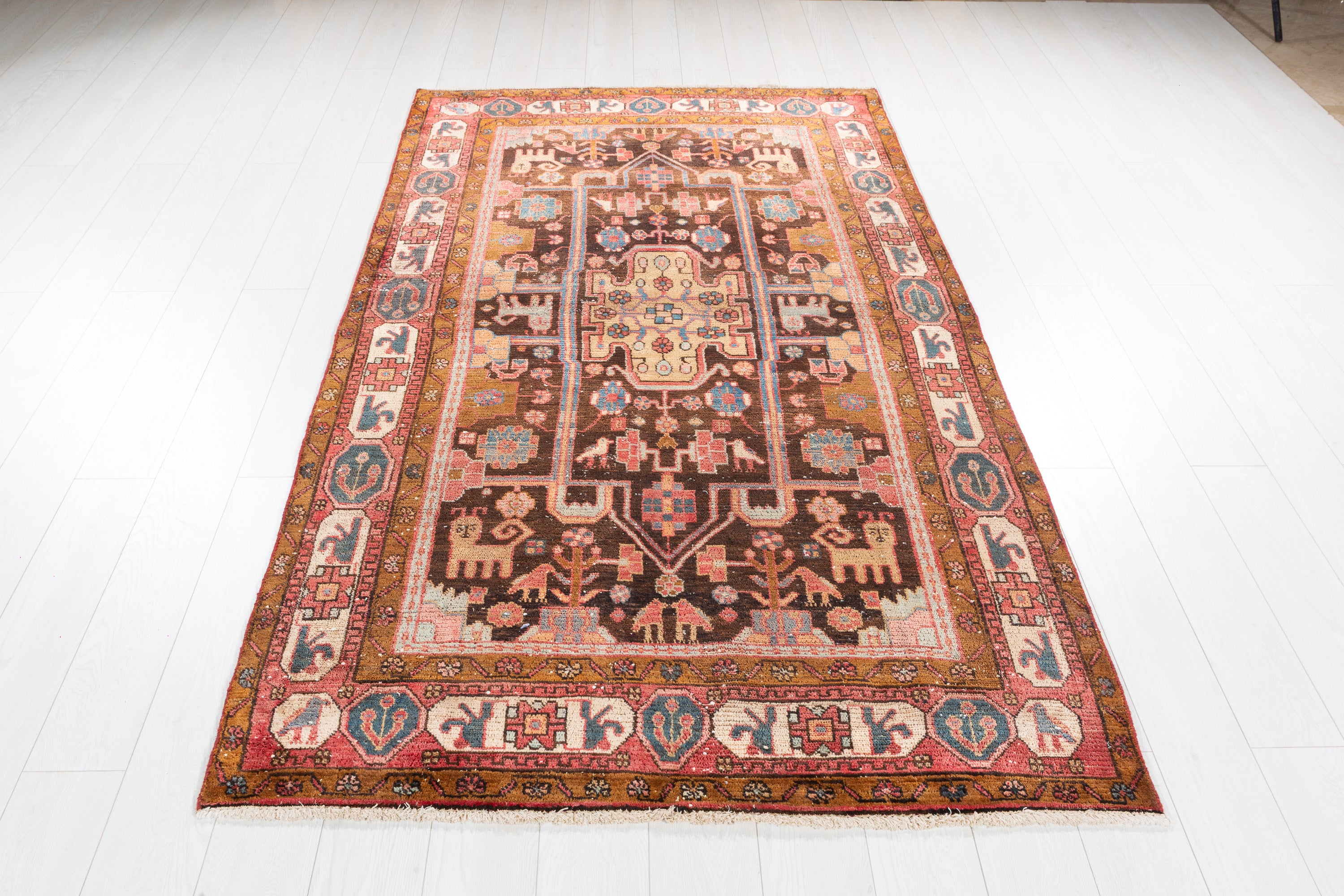 Collectible Vintage Rust, Brown Tree of Life Rug – 7' 8" x 4' 5" (234 x 135 cm)