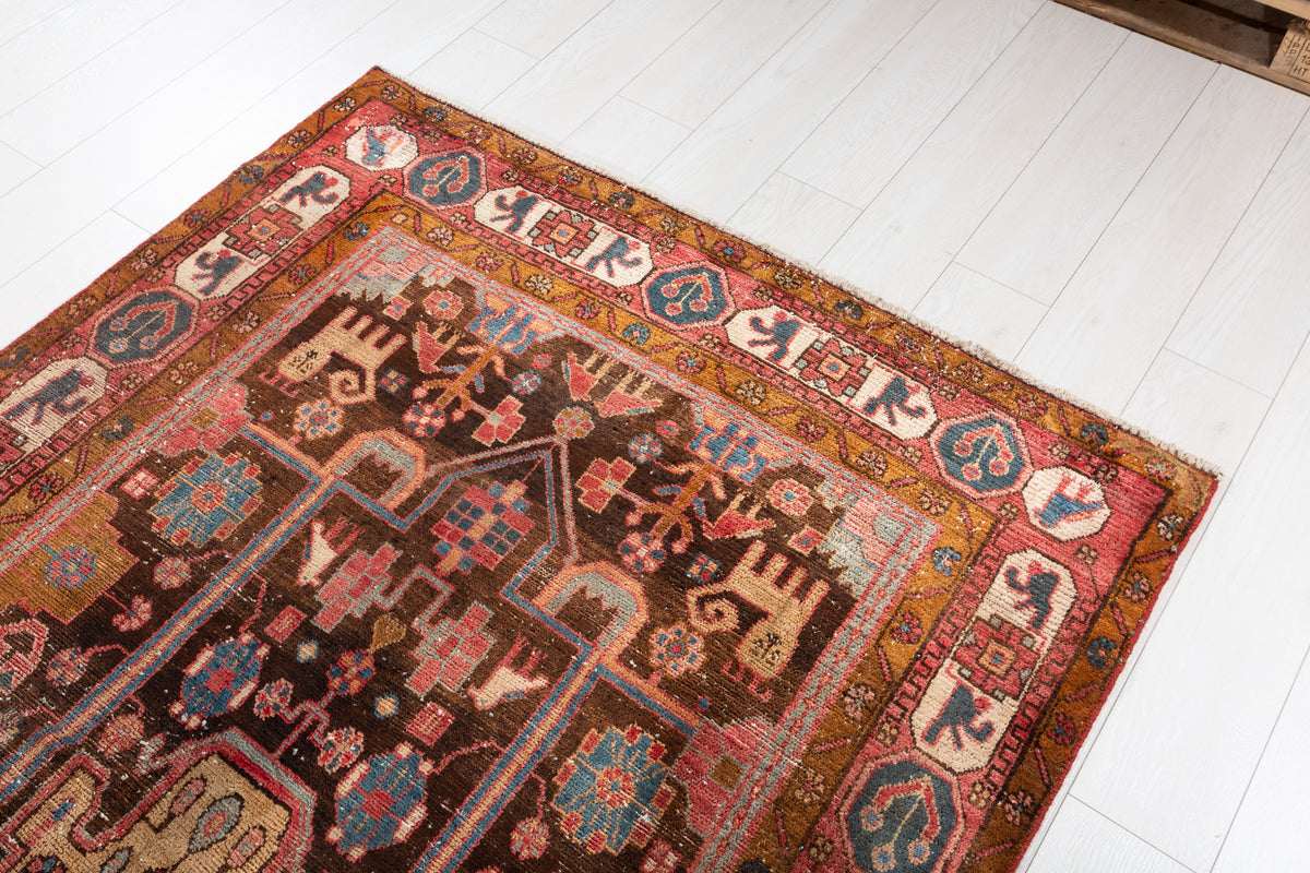Collectible Vintage Rust, Brown Tree of Life Rug – 7' 8" x 4' 5" (234 x 135 cm)