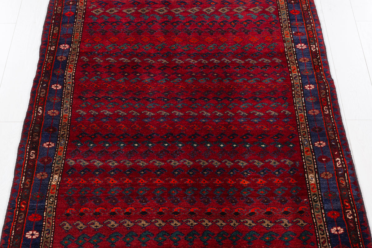 Collectible Vintage Red, Navy Blue Allover Geometric Area Rug – 6' 1" x 4' 4" (186 x 131 cm)