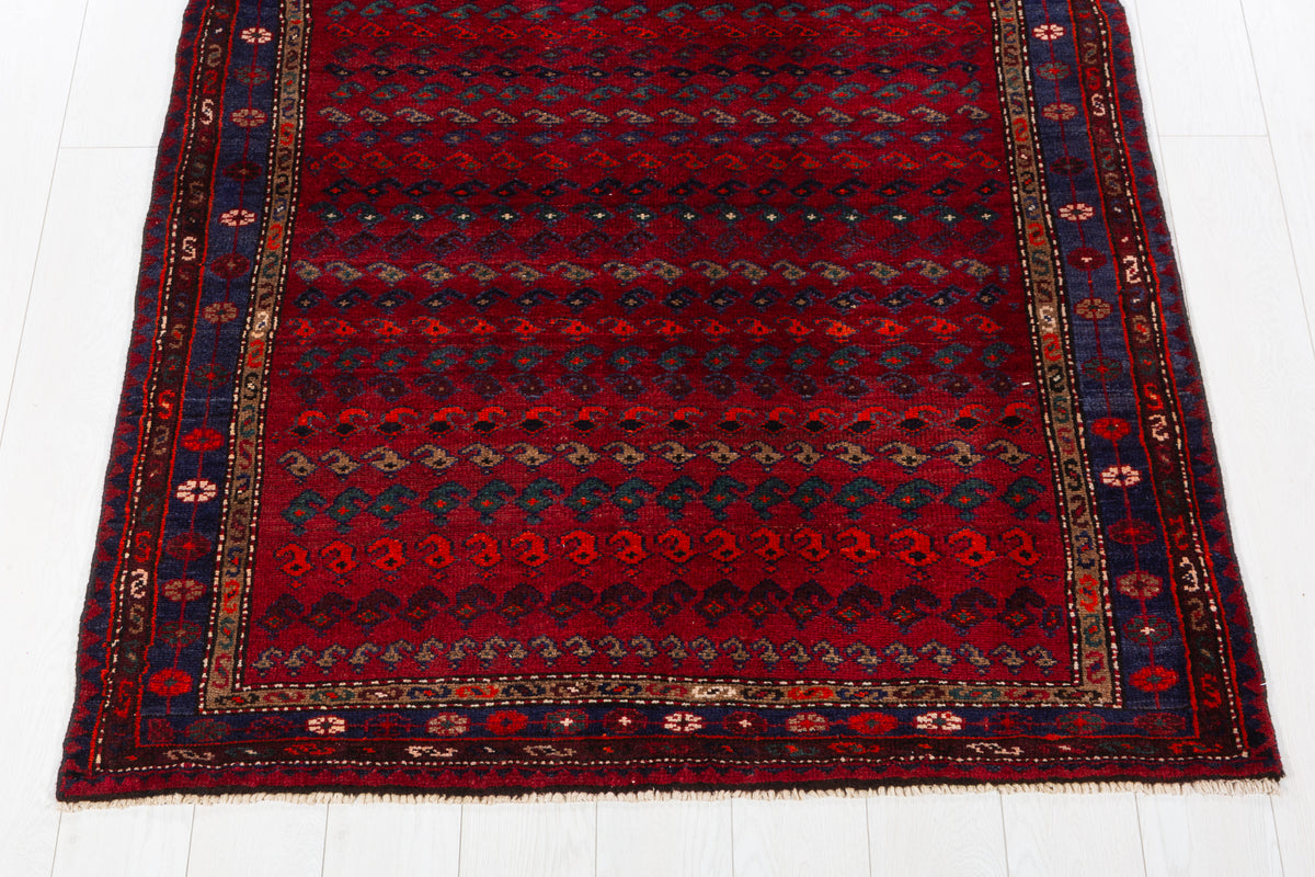 Collectible Vintage Red, Navy Blue Allover Geometric Area Rug – 6' 1" x 4' 4" (186 x 131 cm)